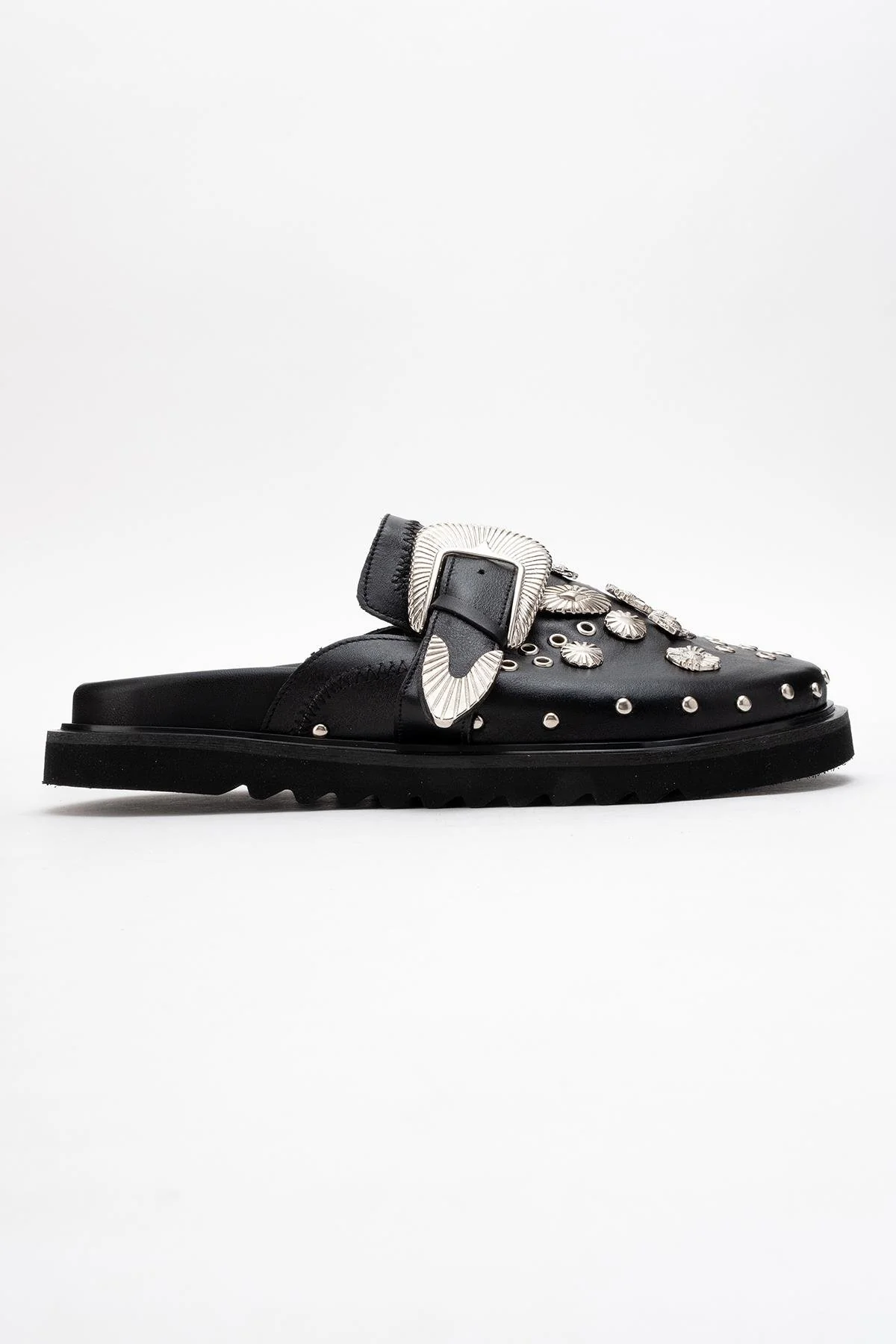Maril Black Leather Buckle Slide (Women) - Image 6