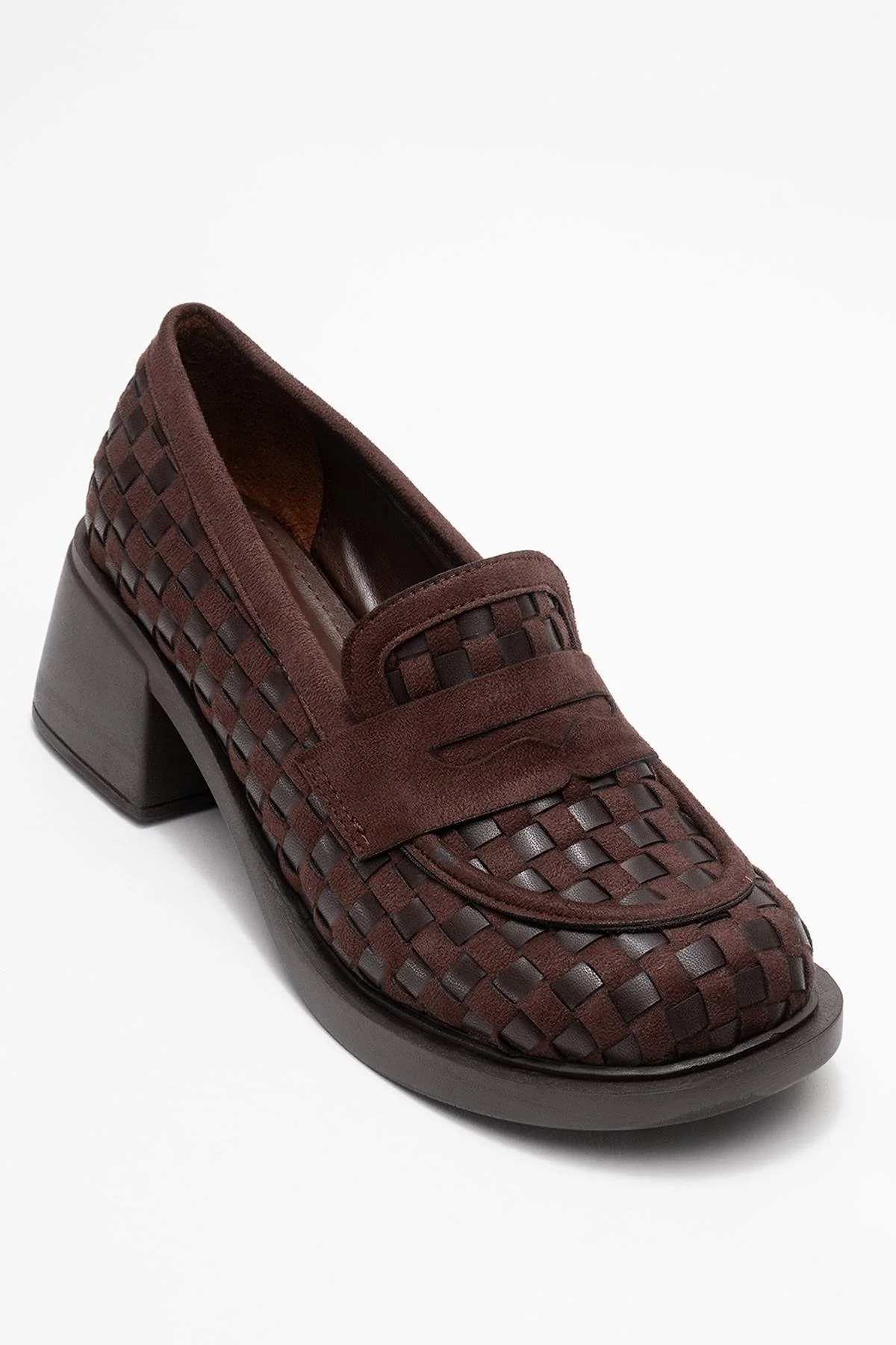 Marlon - Brown Woven Block Heel Shoe (Women) - Image 3