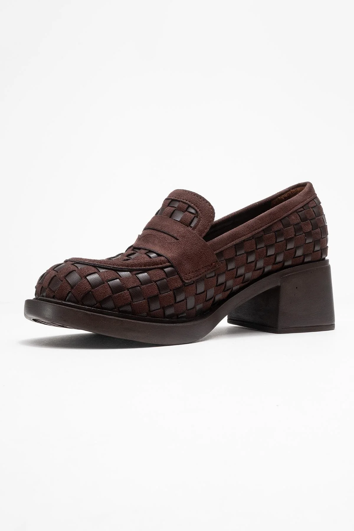 Marlon - Brown Woven Block Heel Shoe (Women) - Image 4
