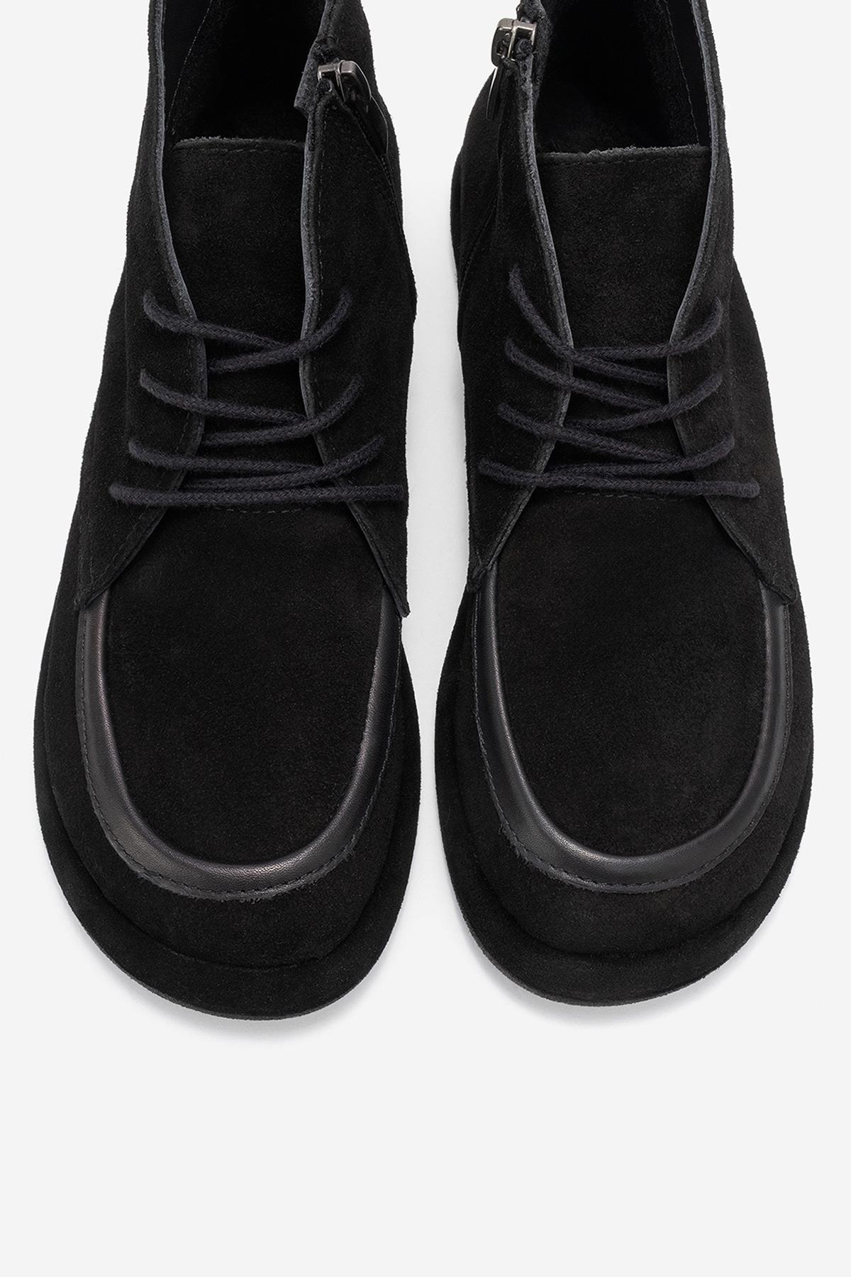 Martas - Black Suede Genuine Leather Lace-Up Zip Ankle Boot (Women) - Image 2