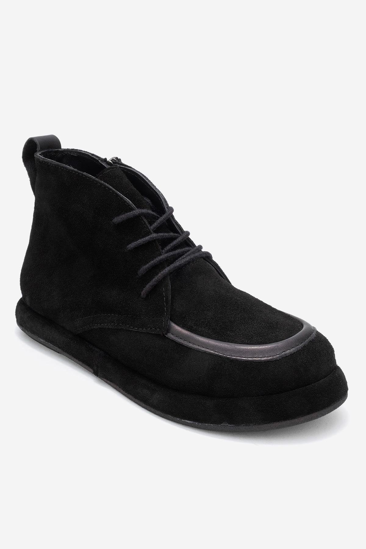 Martas - Black Suede Genuine Leather Lace-Up Zip Ankle Boot (Women) - Image 3