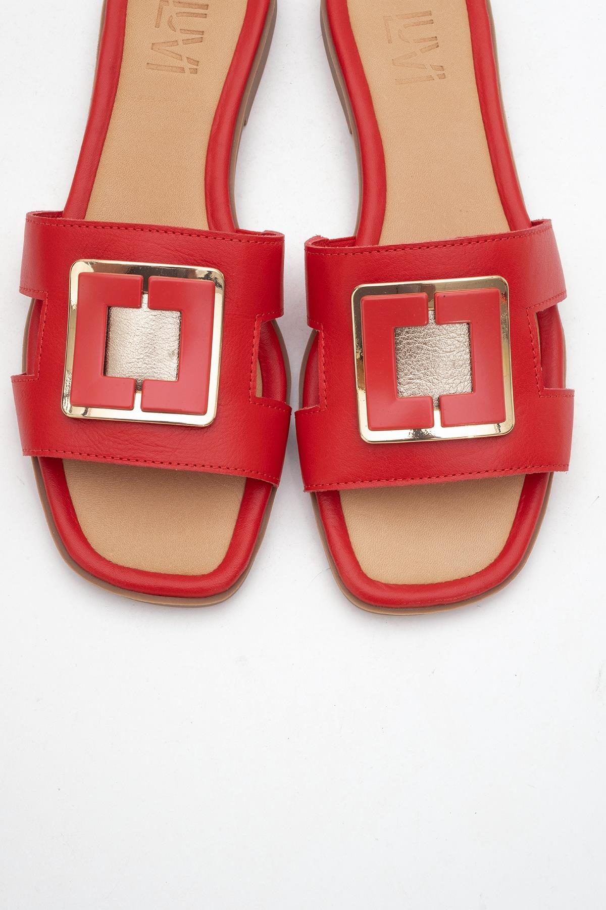 MILLIE Red Leather Buckle Slide (Women) - Image 2