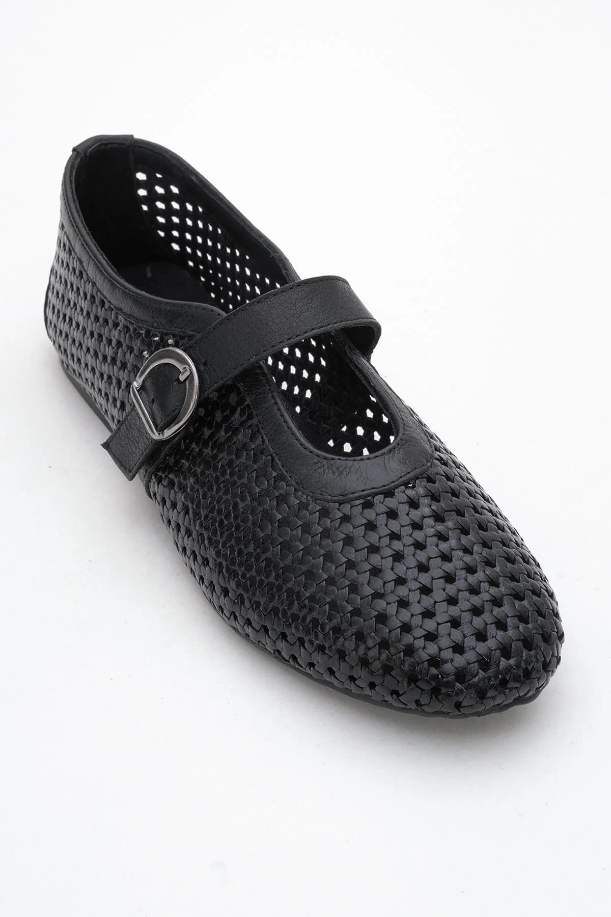 MIRELLA Black Braided Leather Ballet Flats (Women) - Image 3