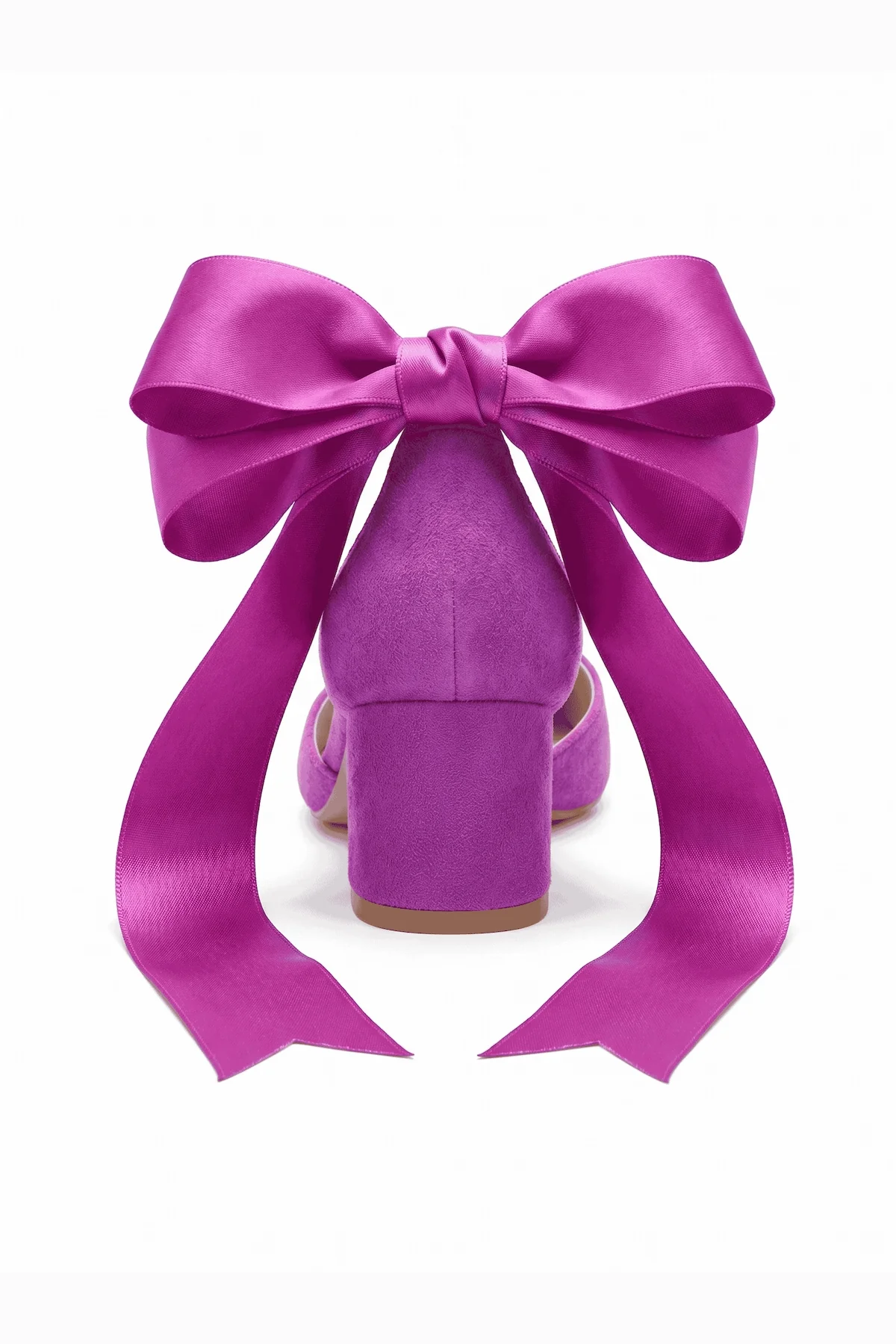 Fiona Fuchsia Suede Bow Ankle Strap Block Heel Pump - Image 3