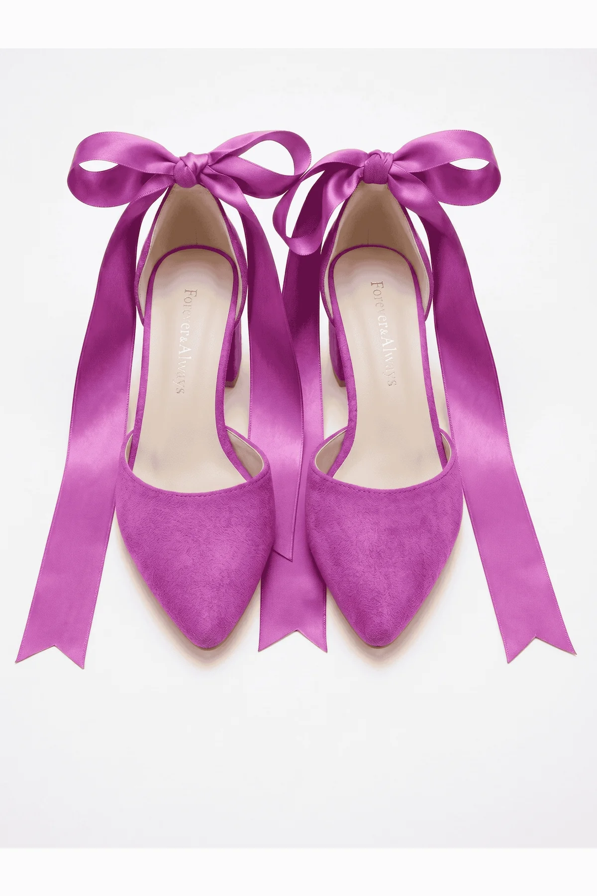 Fiona Fuchsia Suede Bow Ankle Strap Block Heel Pump - Image 4
