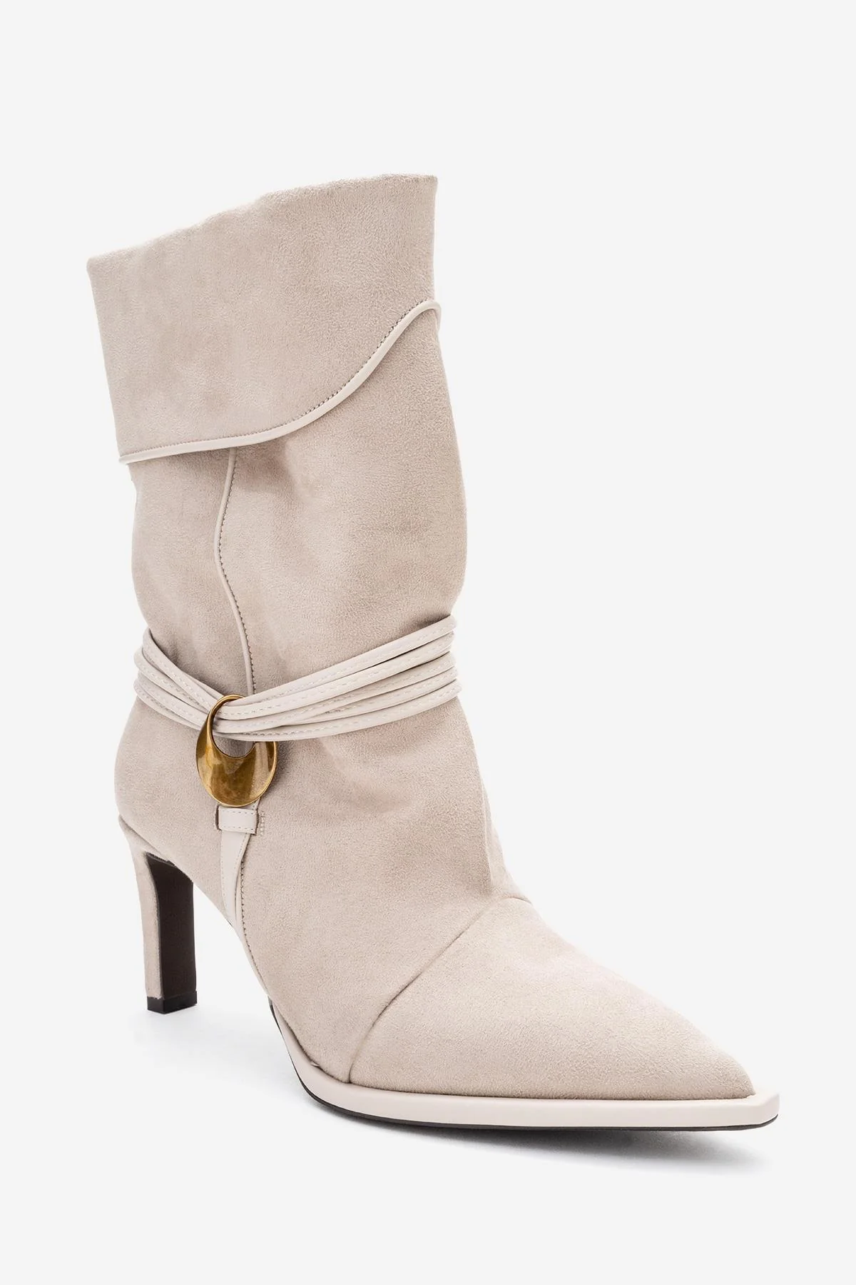 Myra - Beige Banded Buckle Heeled Ankle Boot (Women) - Image 3
