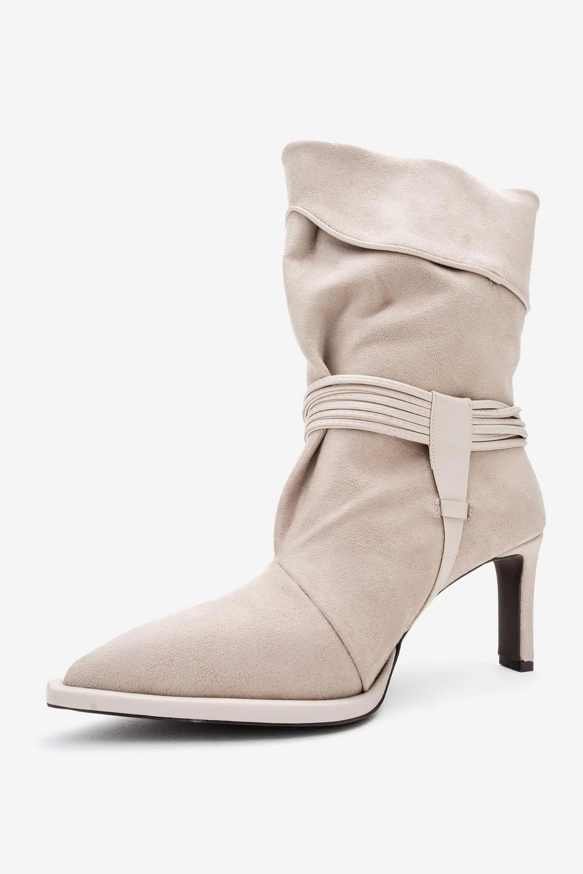 Myra - Beige Banded Buckle Heeled Ankle Boot (Women) - Image 4