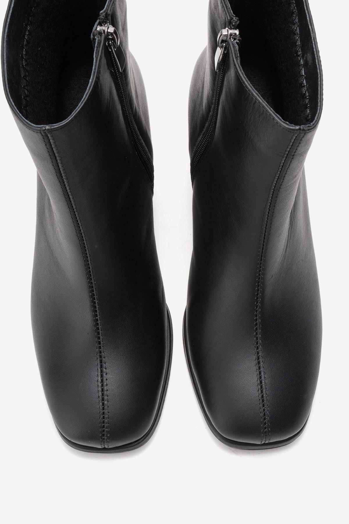 Napoli - Black Genuine Leather Block Heel Ankle Boot (Women) - Image 2