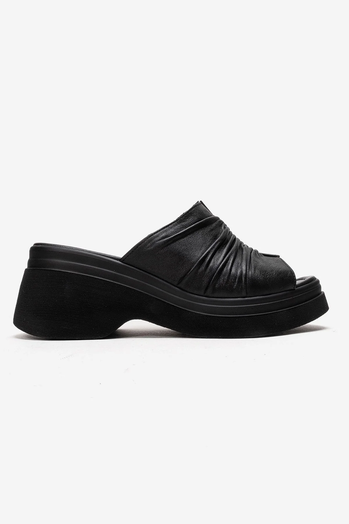 NELLIE - Black Genuine Leather Platform Wedge Slide (Women) - Image 4