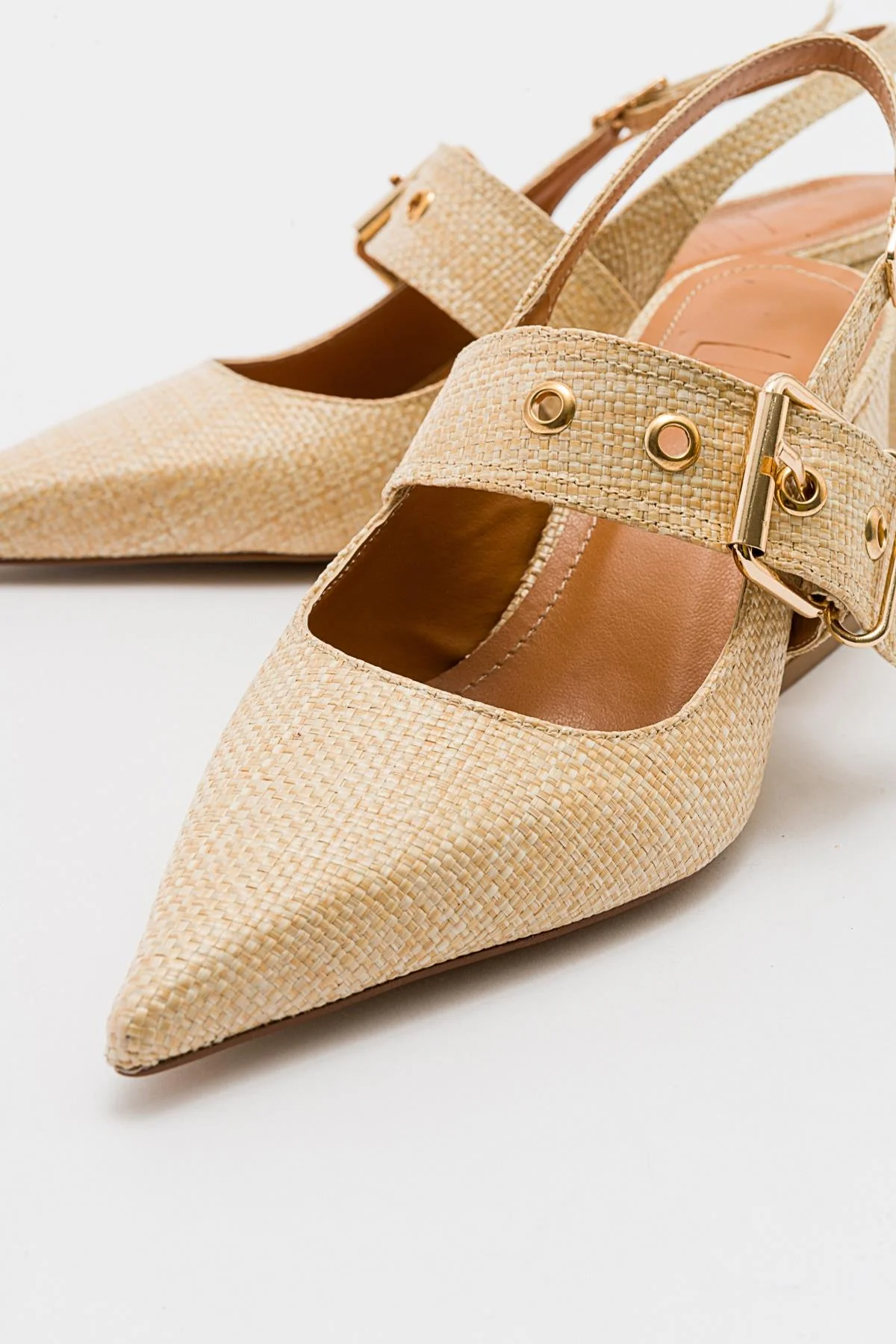Nepido - Beige Woven Pointed Toe Open Back Chunky Heel Shoe (Women) - Image 4