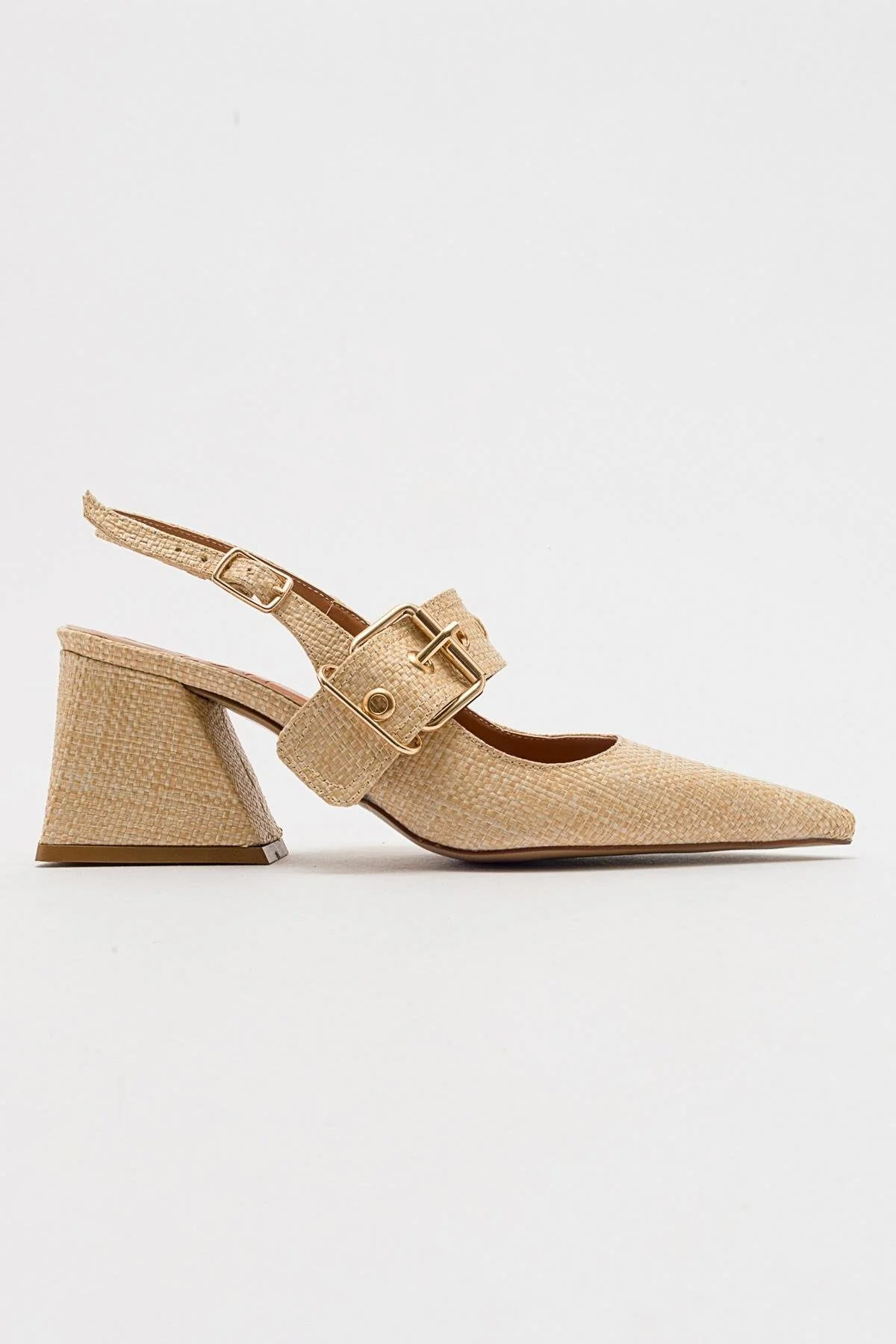 Nepido - Beige Woven Pointed Toe Open Back Chunky Heel Shoe (Women) - Image 6