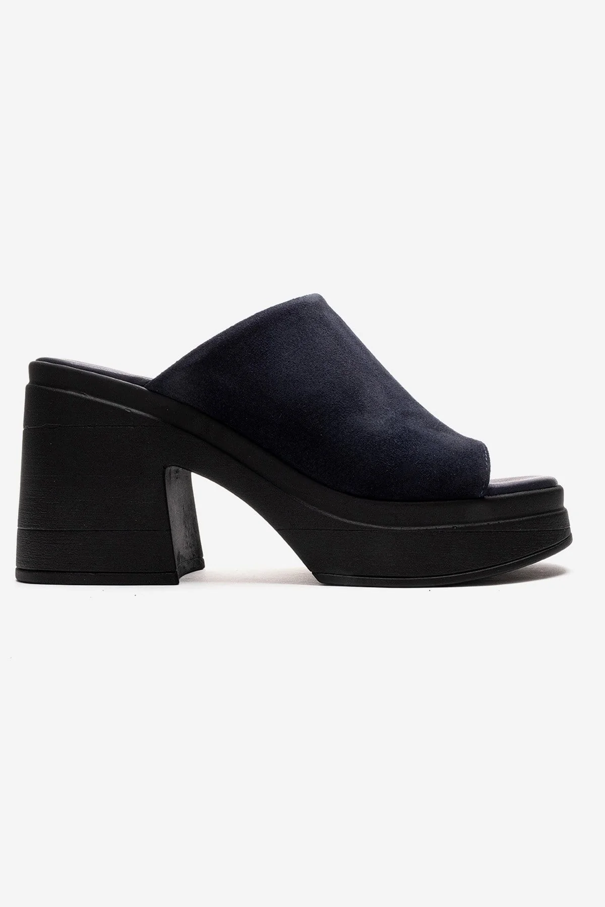 NOLA - Navy Genuine Leather Block Heel Slide (Women) - Image 4
