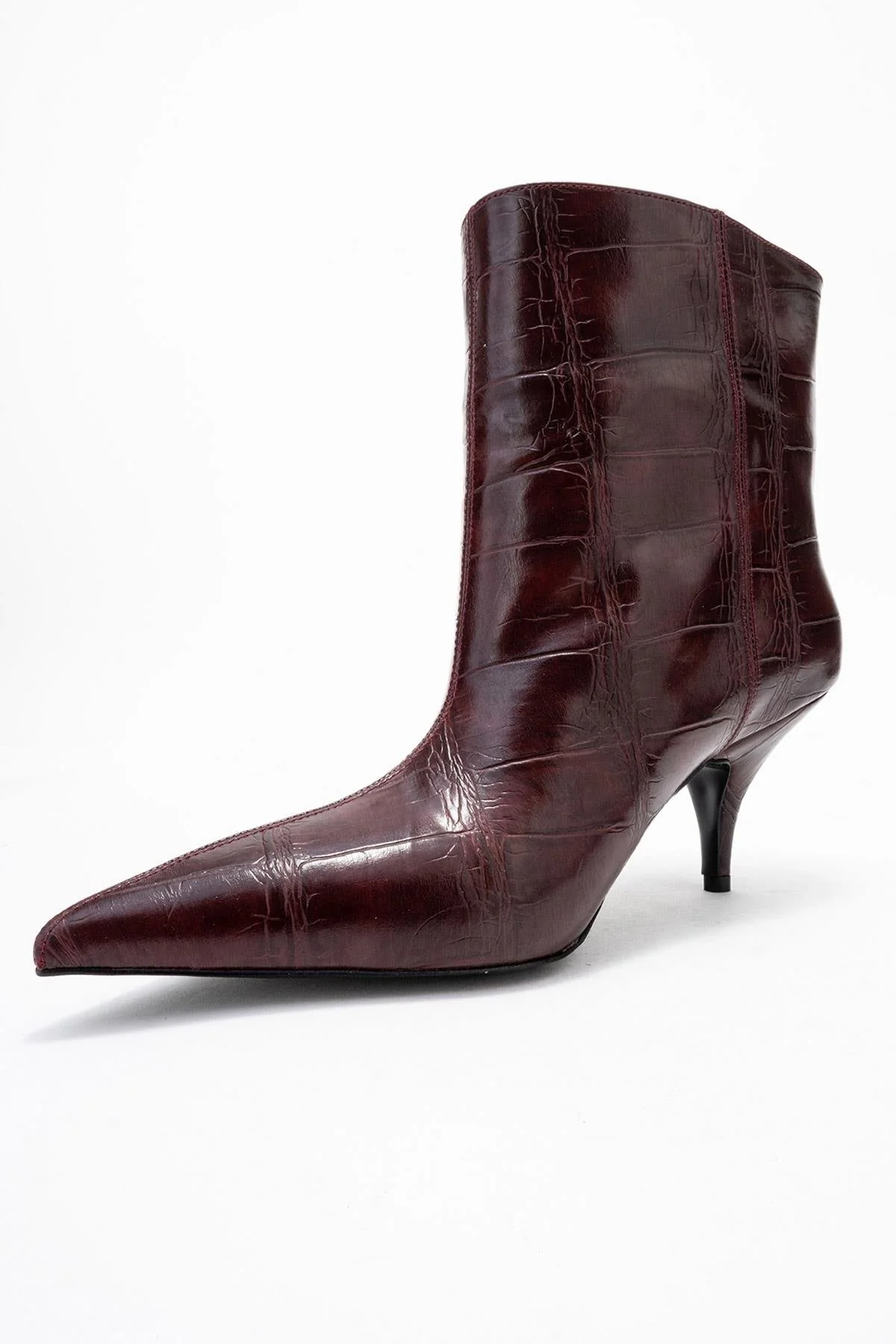 Brivelle - Burgundy Printed Pointed Toe Kitten Heel Boot (Women) - Image 4