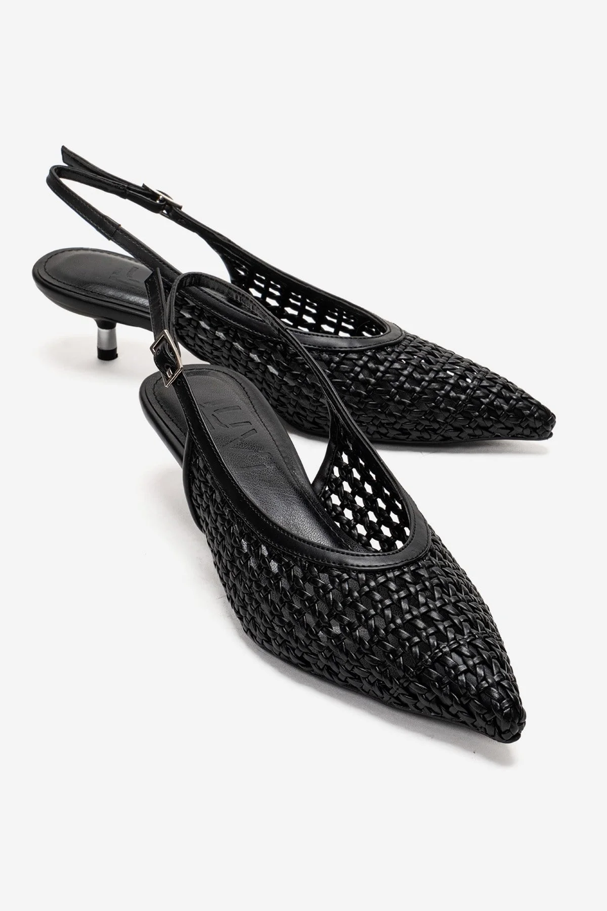 ORELIS - Black Woven Pattern Kitten Heel Shoe (Women)
