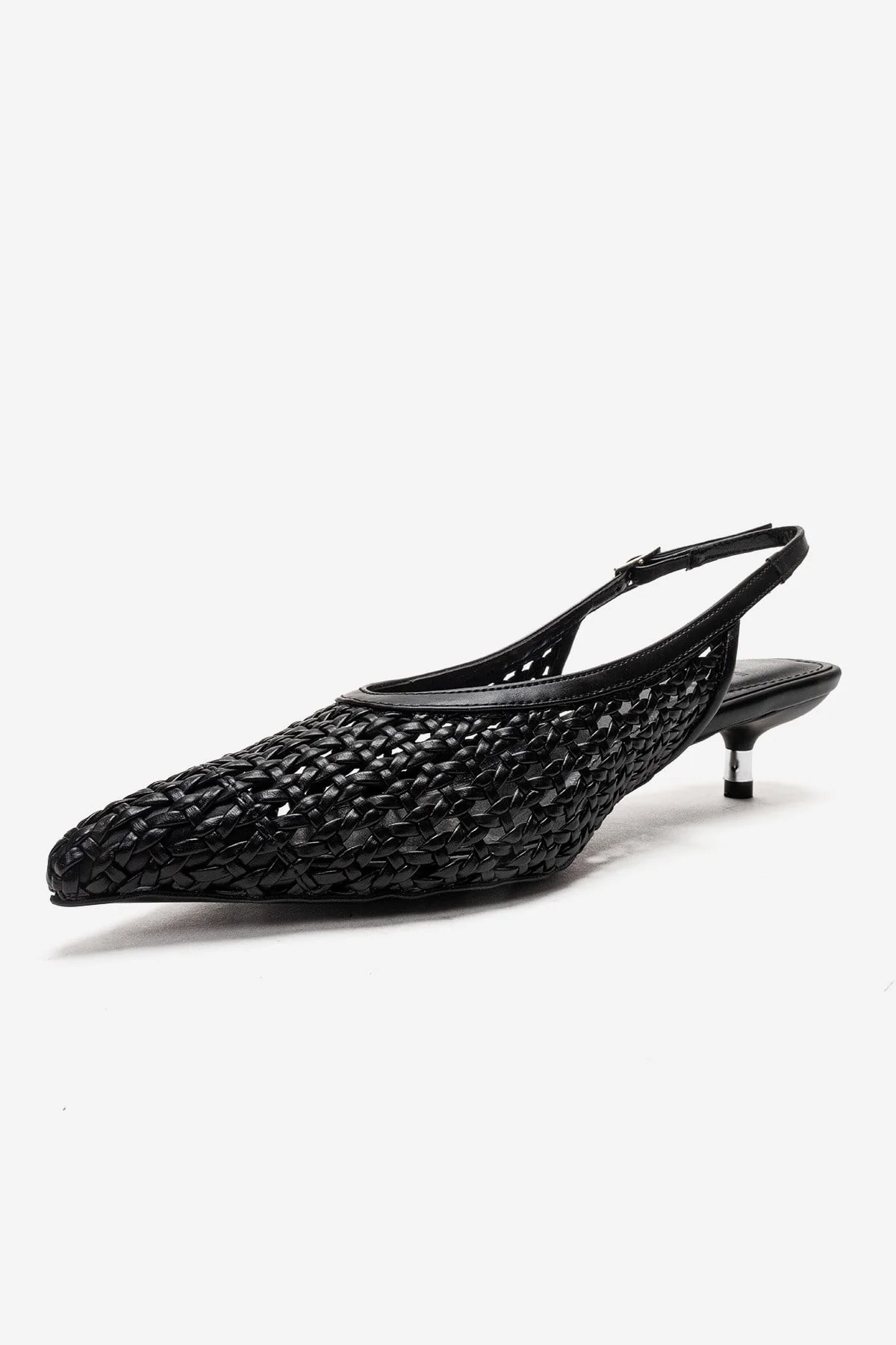 ORELIS - Black Woven Pattern Kitten Heel Shoe (Women) - Image 6