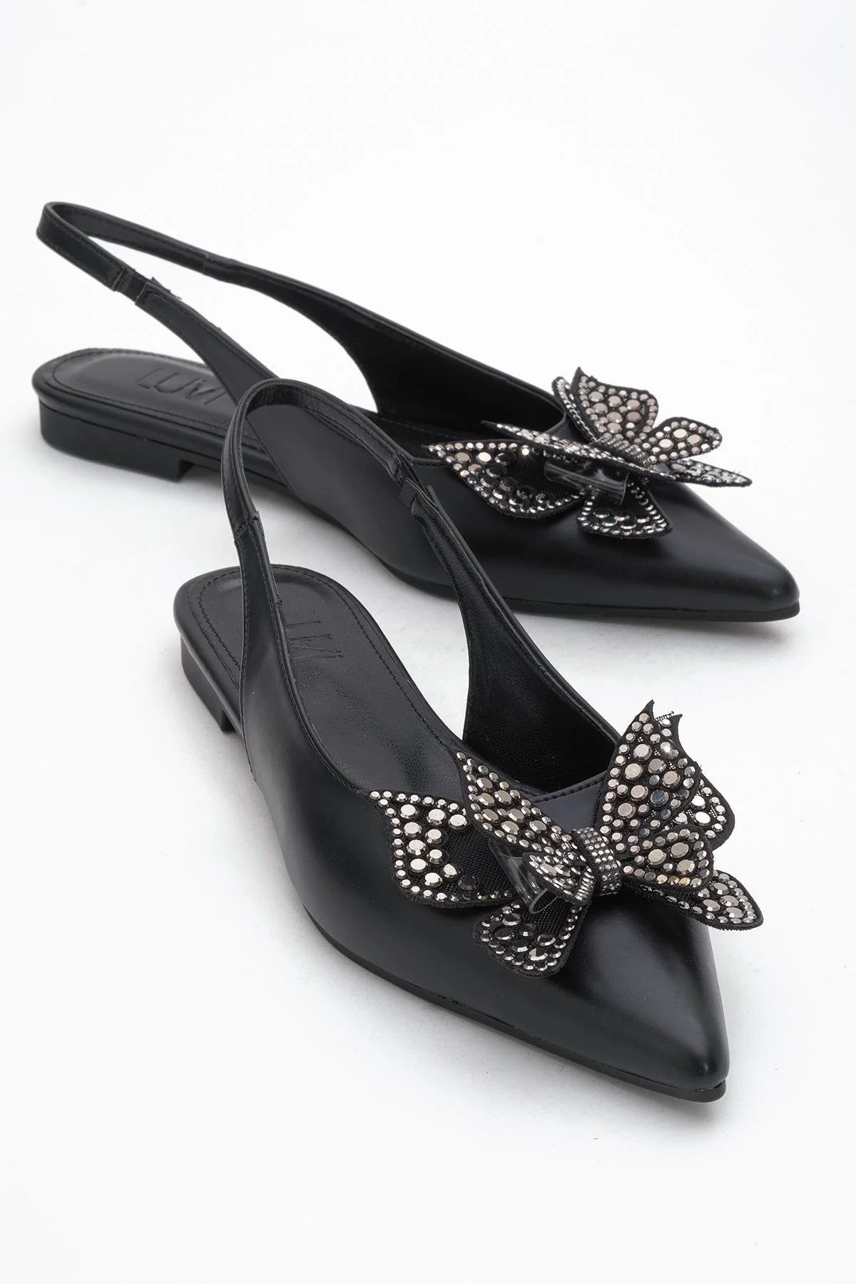 Oriol - Black Pointed Toe Open-Back Ballet Flat (Women)