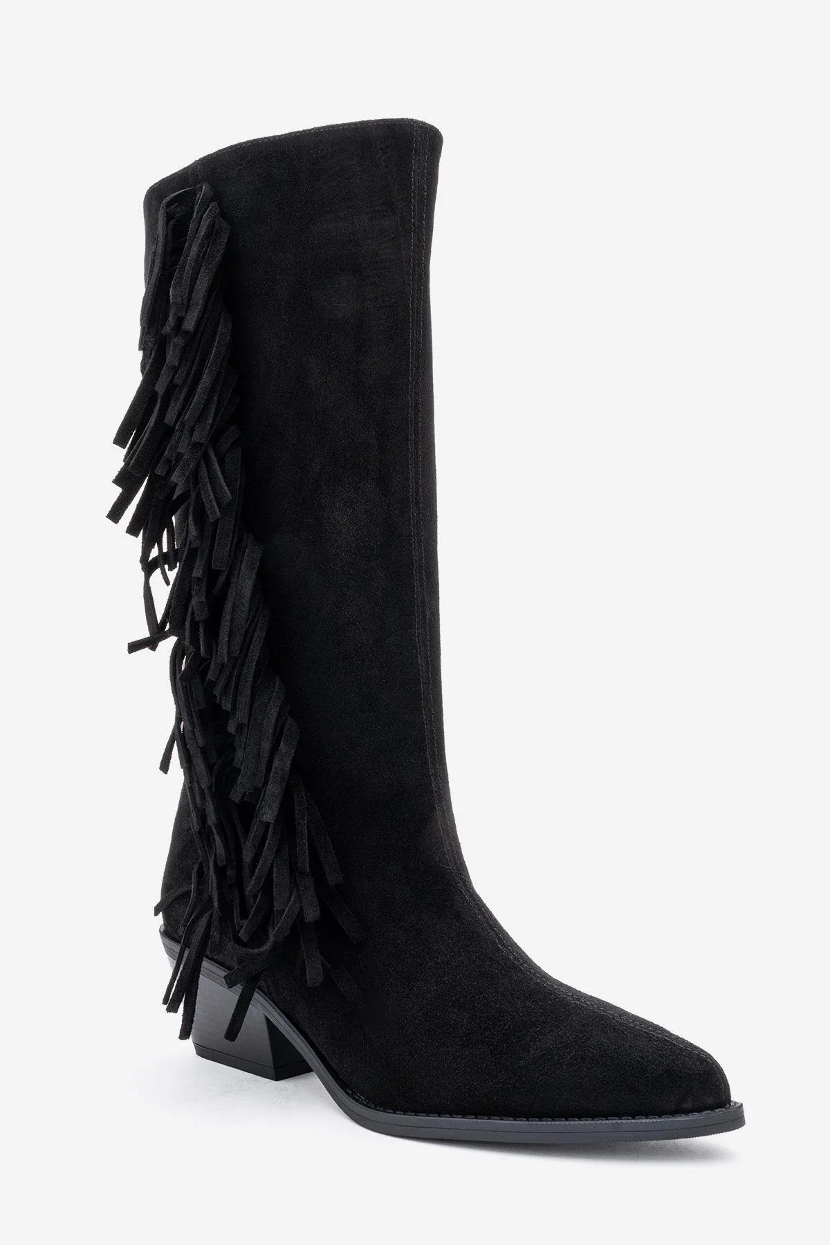 Orlo - Black Suede Genuine Leather Fringed Western Boot (Women) - Image 3