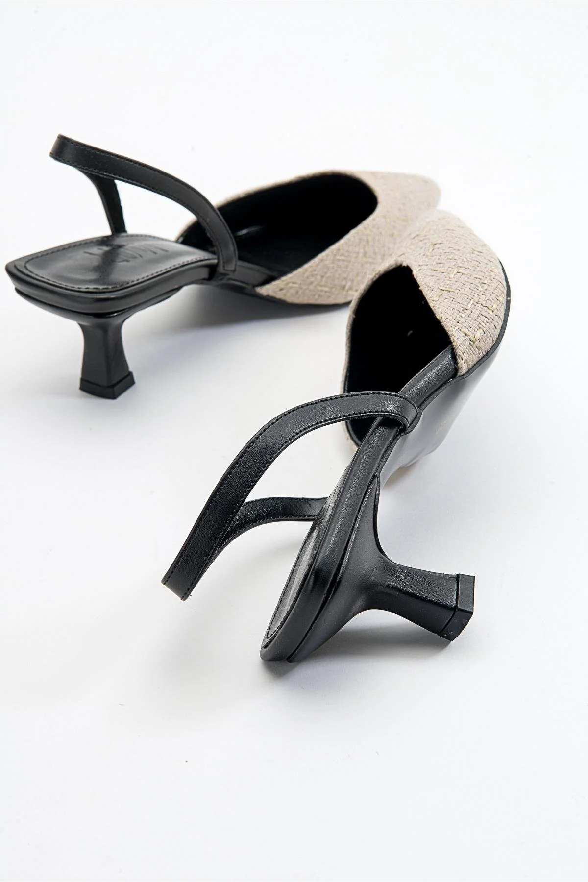 Over - Black Beige Tweed Pointed Toe Low Heel Shoe (Women) - Image 2
