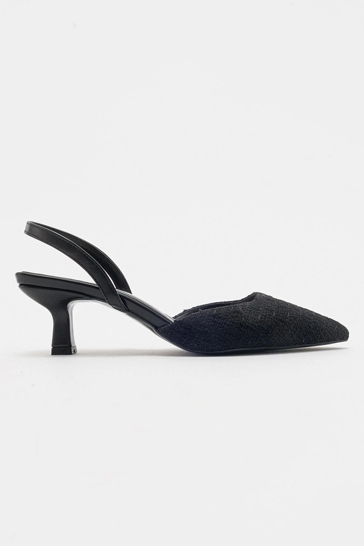 Over - Black Tweed Pointed Toe Low Heel Shoe (Women) - Image 6