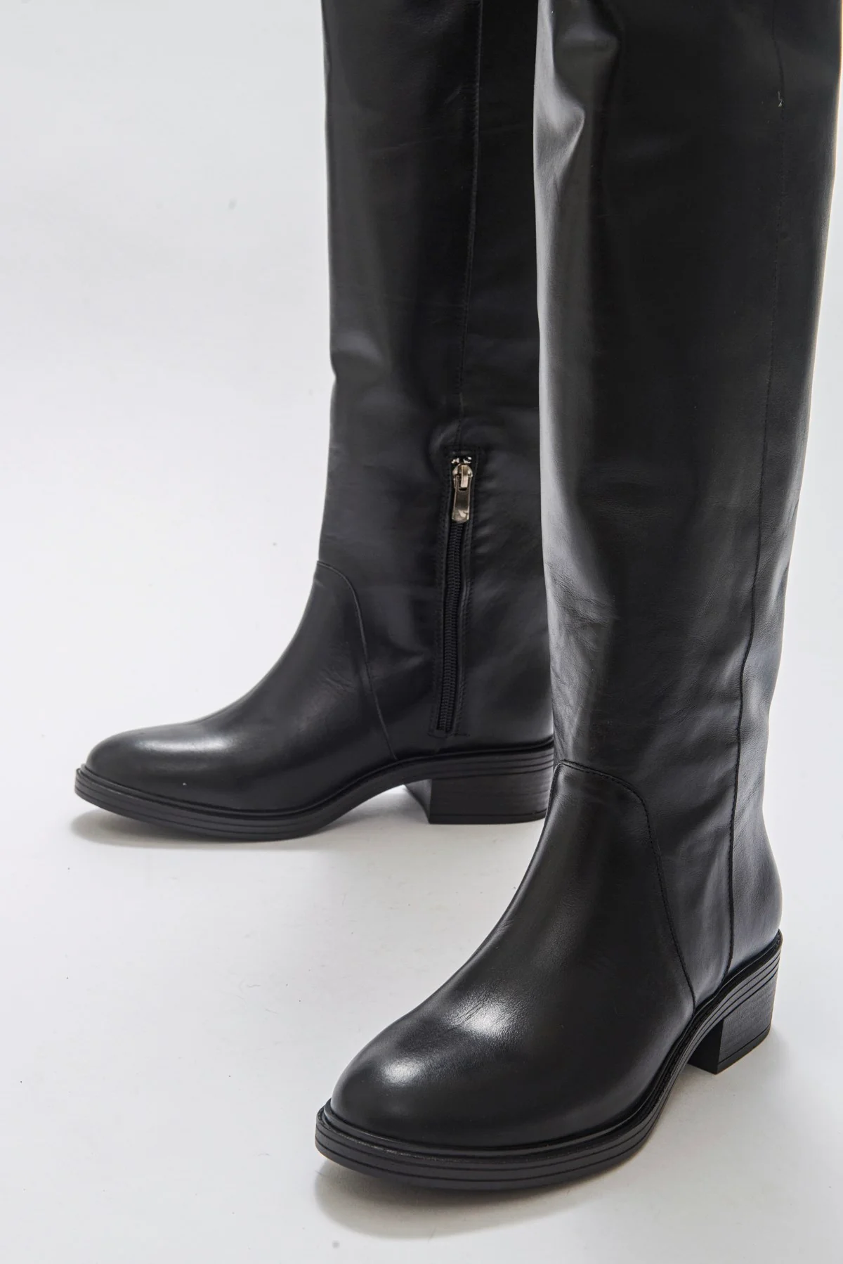 Petya - Black Genuine Leather Over-The-Knee Boot (Women) - Image 3