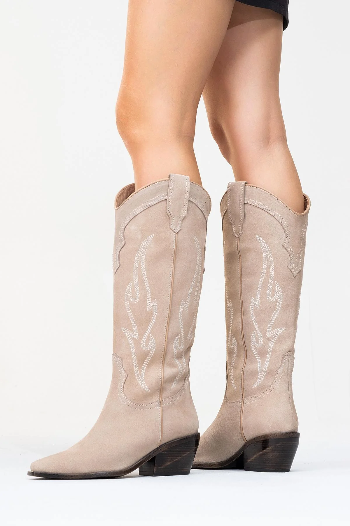 Pietro - Beige Suede Genuine Leather Western Boot (Women) - Image 6