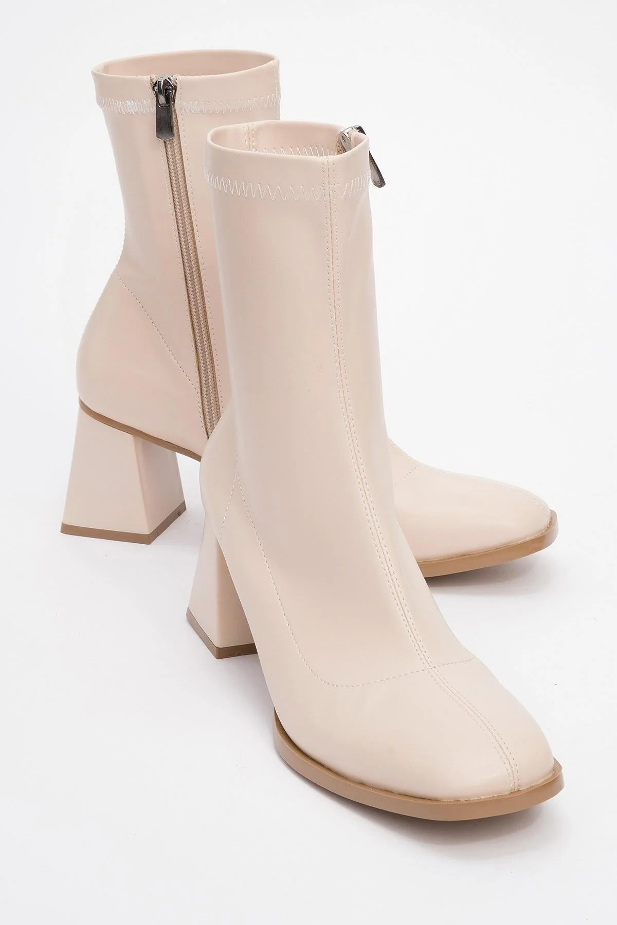 Plesa Beige Chunky Heel Boot (Women)