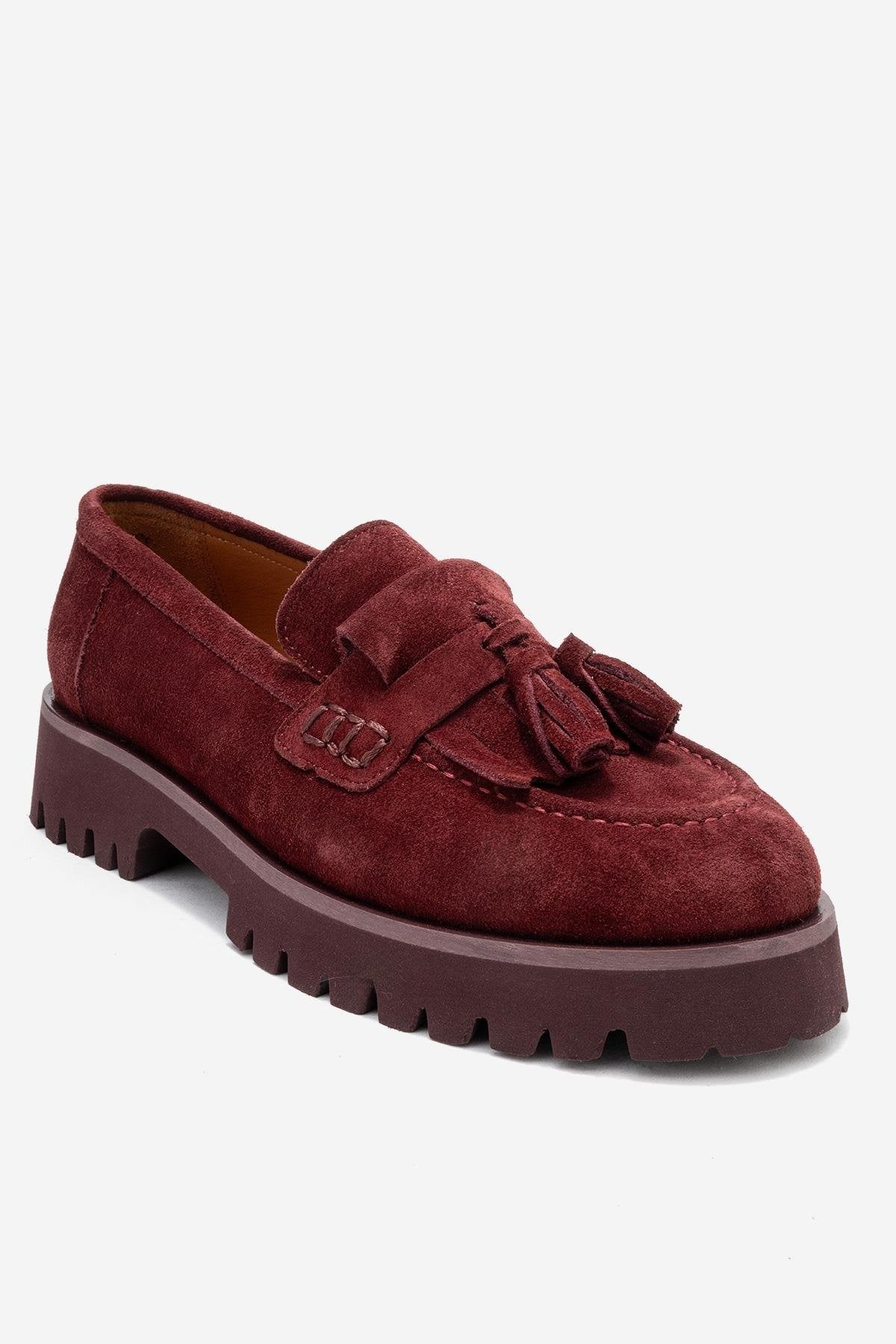Poen - Burgundy Suede Genuine Leather Tassel Loafer (Women) - Image 3