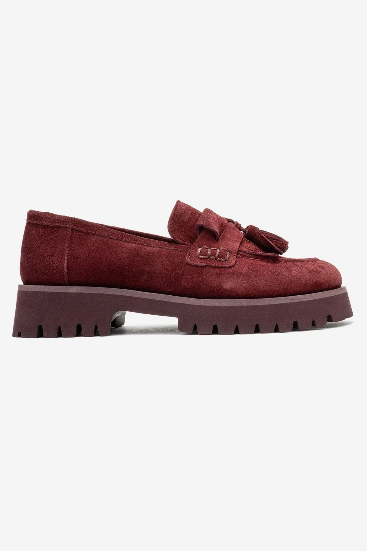 Poen - Burgundy Suede Genuine Leather Tassel Loafer (Women) - Image 6
