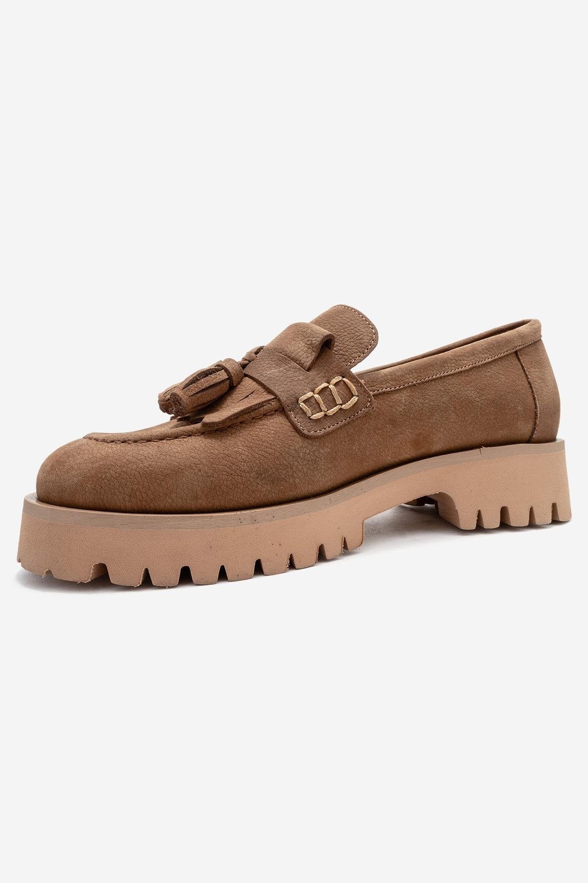 Poen - Tan Nubuck Genuine Leather Tassel Loafer (Women) - Image 4