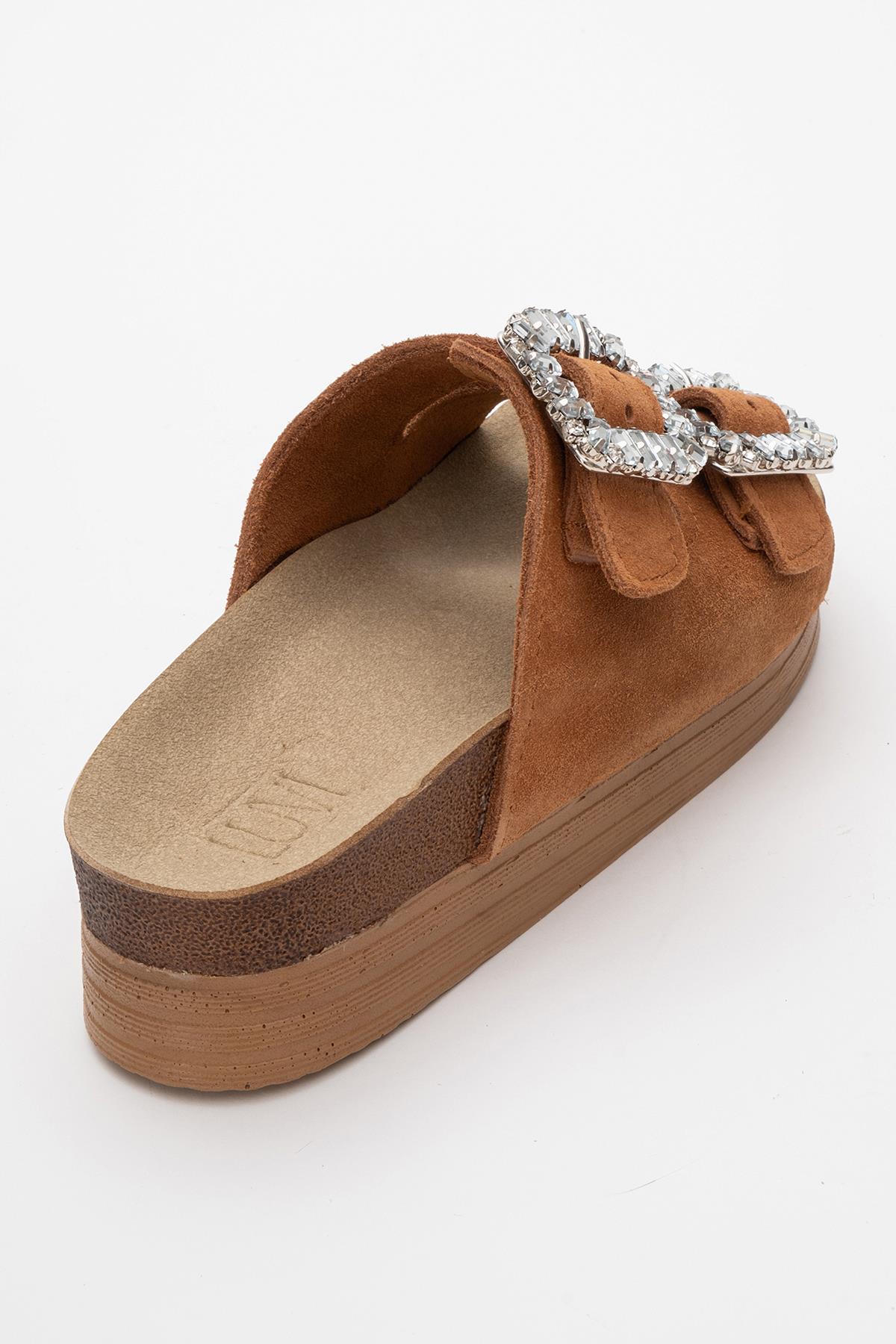 Polacca - Cognac Brown Suede Leather Slide Sandal (Women) - Image 5