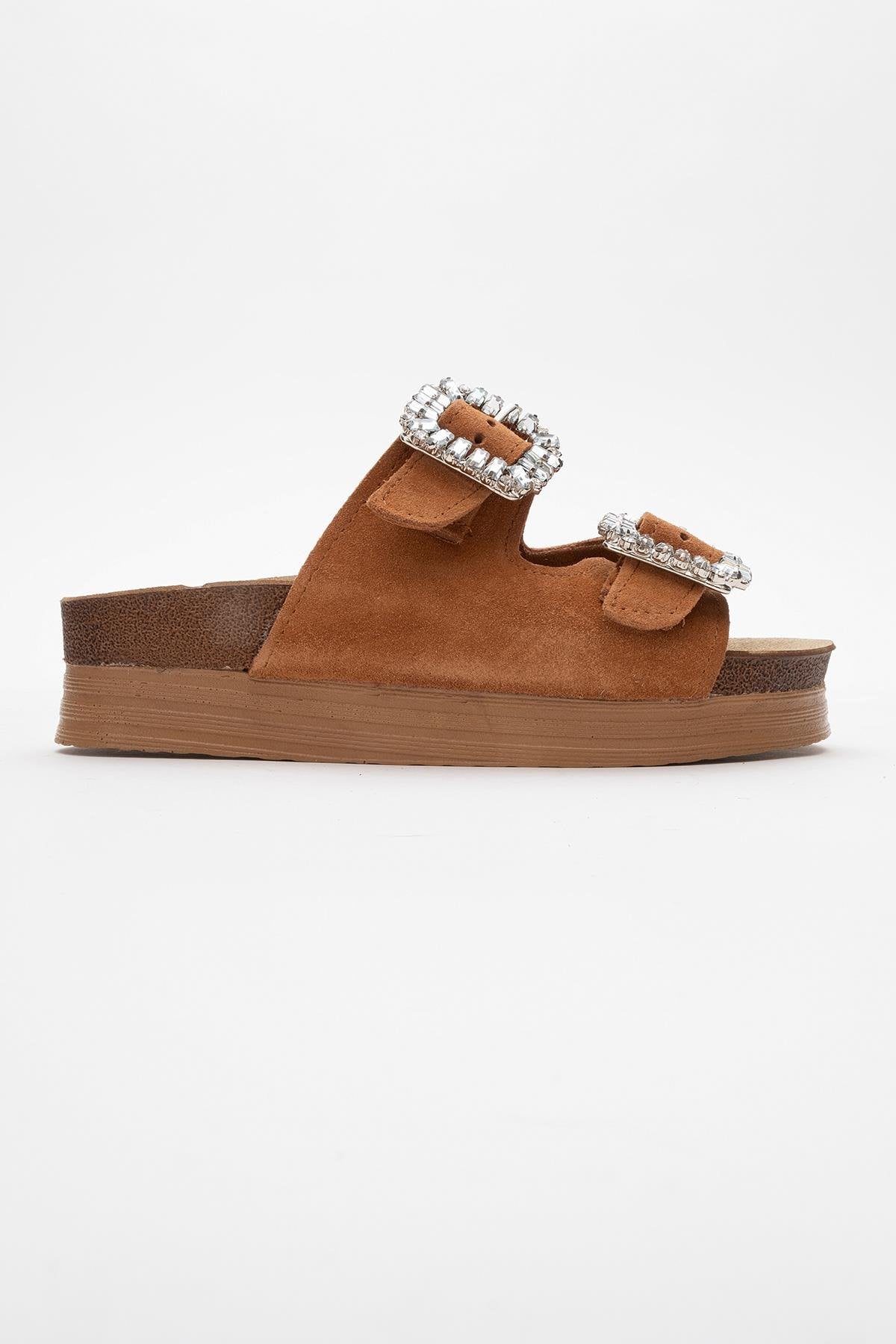 Polacca - Cognac Brown Suede Leather Slide Sandal (Women) - Image 6