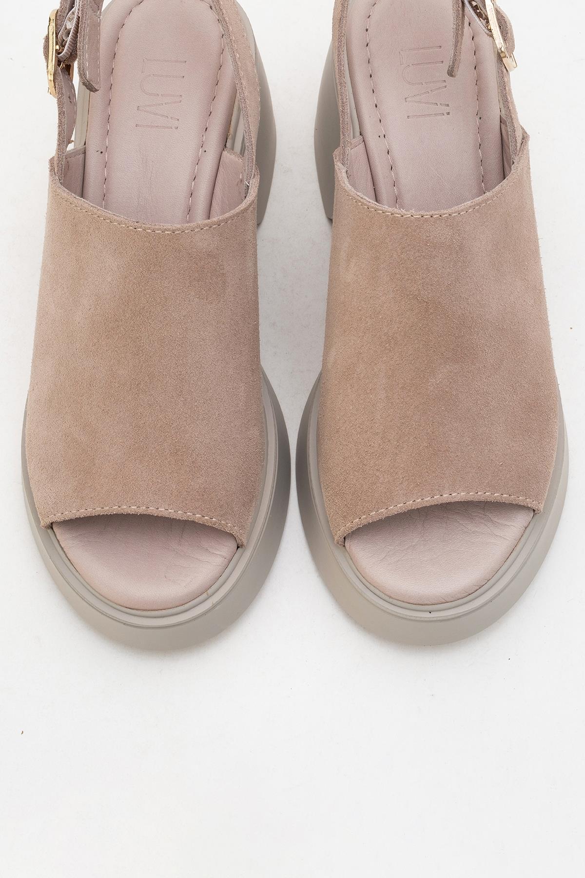 Power - Dark Beige Suede Leather Platform Wedges - Image 2