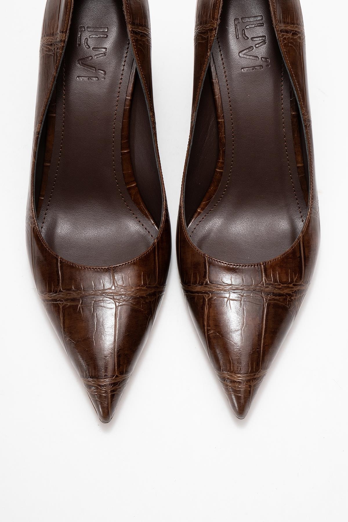Puera - Tan Croc-Print Pointed Toe Platform Heel Shoe (Women) - Image 2