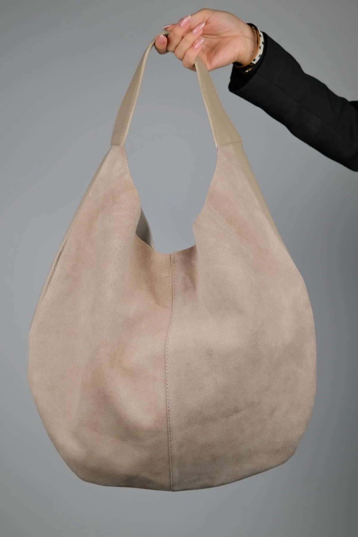 Puja - Beige Genuine Leather Shoulder Bag (Women)