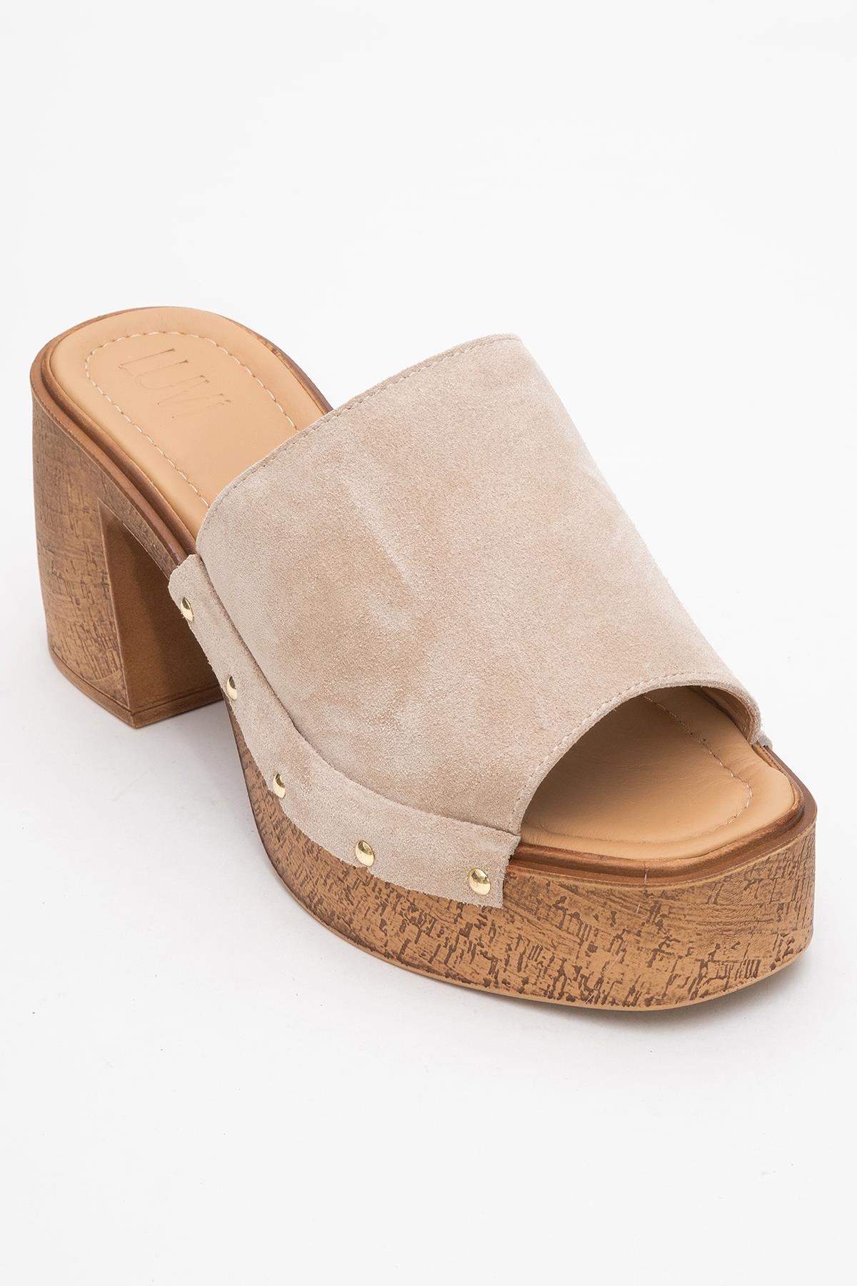 Pull - Beige Suede Leather Heeled Mules (Women) - Image 3