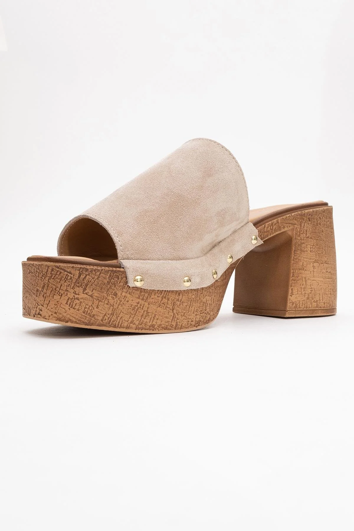 Pull - Beige Suede Leather Heeled Mules (Women) - Image 4