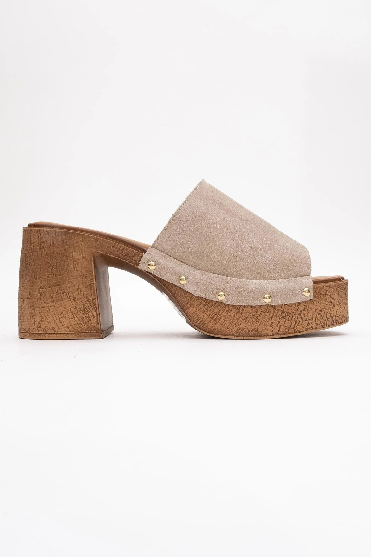 Pull - Beige Suede Leather Heeled Mules (Women) - Image 6