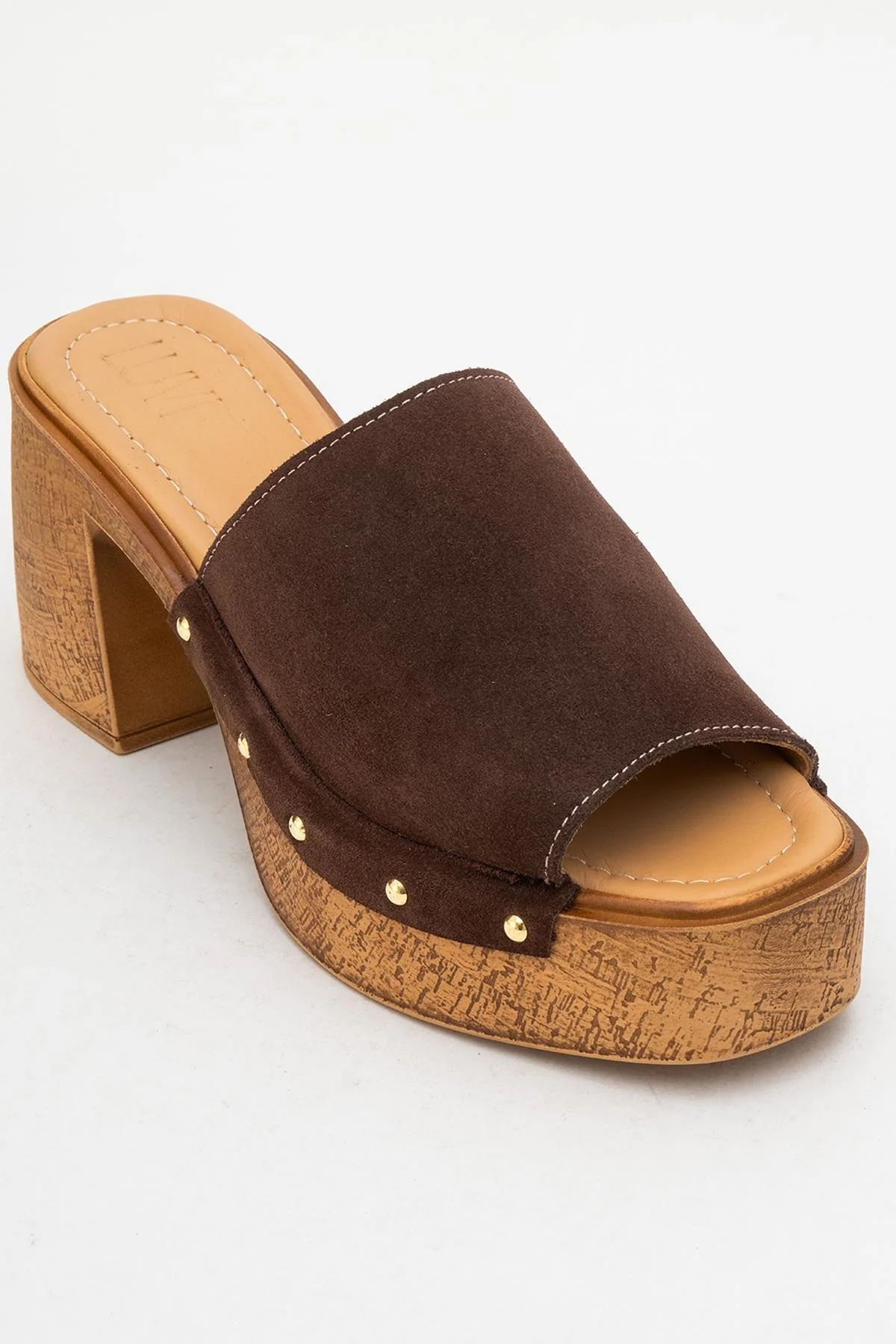 Pull - Dark Brown Suede Leather Heeled Mules (Women) - Image 3