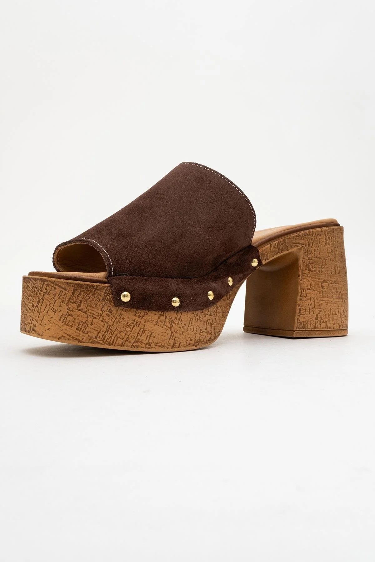 Pull - Dark Brown Suede Leather Heeled Mules (Women) - Image 4