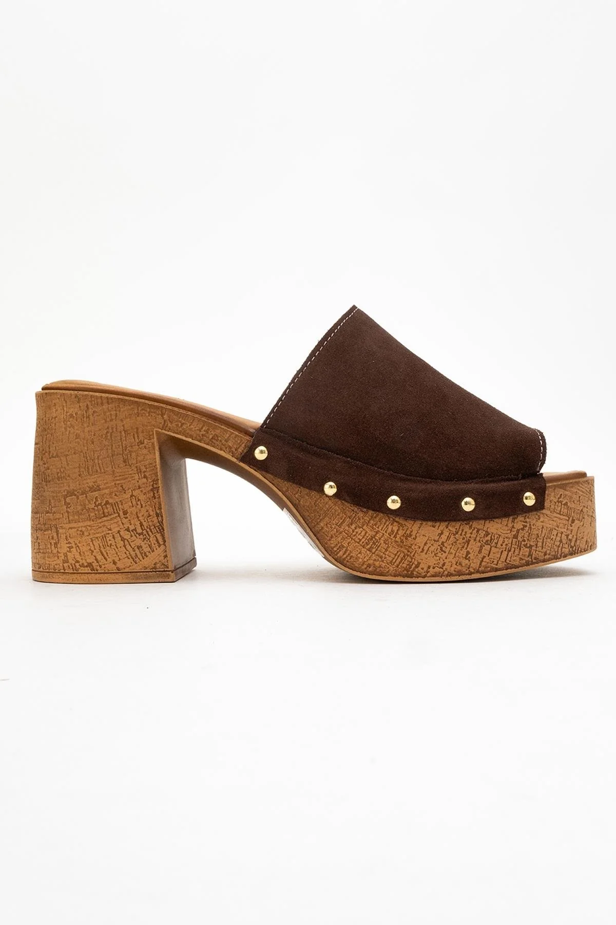 Pull - Dark Brown Suede Leather Heeled Mules (Women) - Image 6