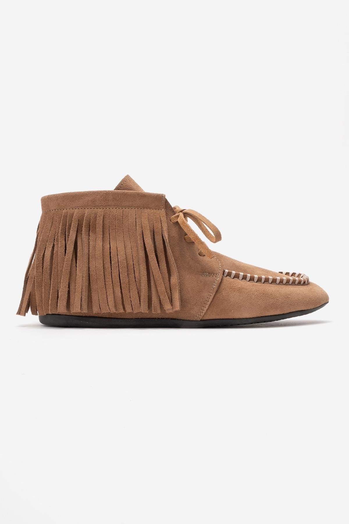 RAUX - Taupe Genuine Suede Leather Fringed Ankle Boot (Women) - Image 6