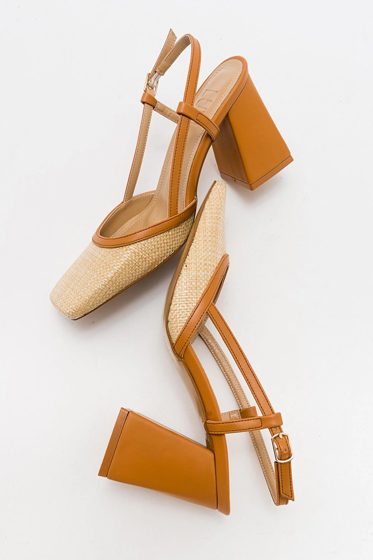 Rivie - Cognac Raffia Round Toe Chunky Heel Shoe (Women) - Image 3