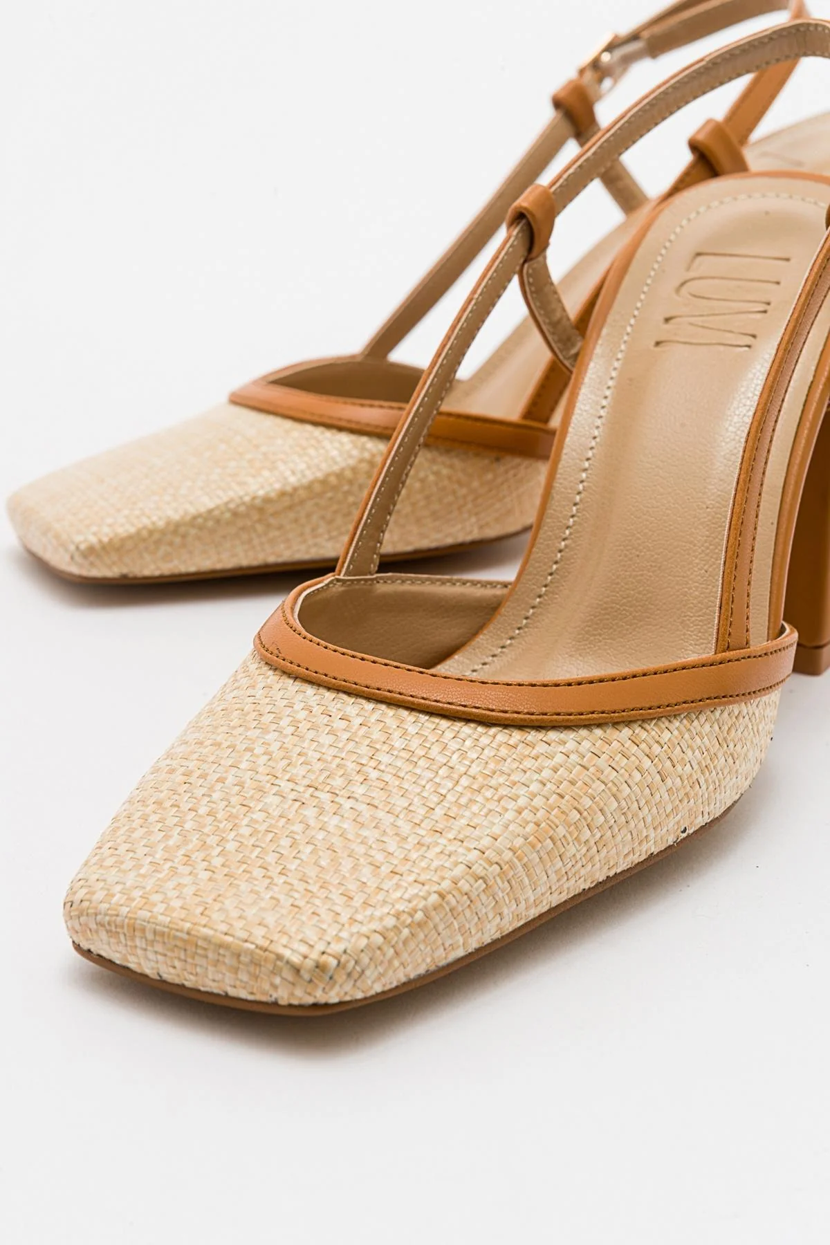 Rivie - Cognac Raffia Round Toe Chunky Heel Shoe (Women) - Image 5
