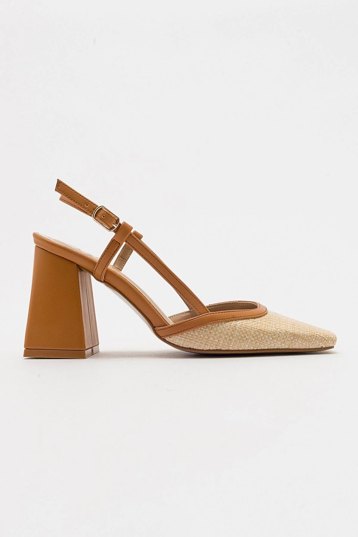 Rivie - Cognac Raffia Round Toe Chunky Heel Shoe (Women) - Image 6