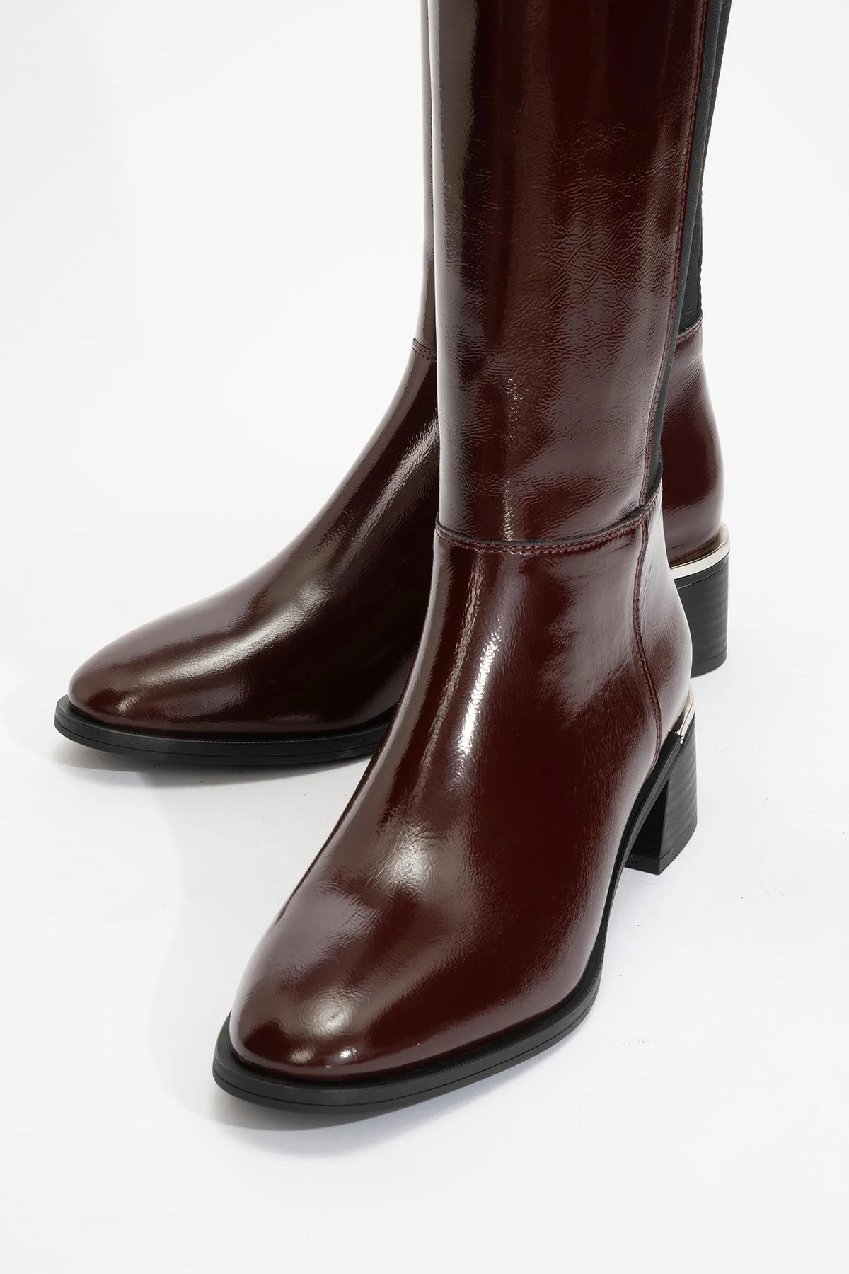 Rochos - Burgundy Patent Genuine Leather Block Heel Knee-High Boot (Women) - Image 4