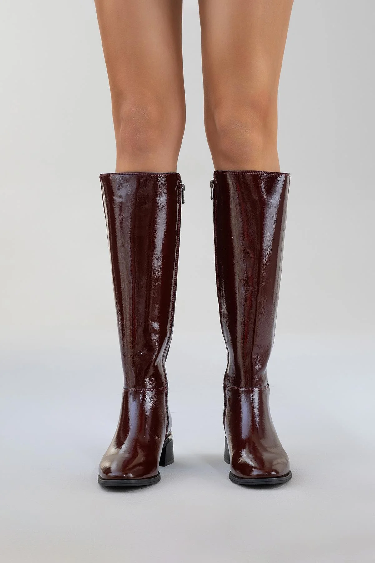 Rochos - Burgundy Patent Genuine Leather Block Heel Knee-High Boot (Women) - Image 7