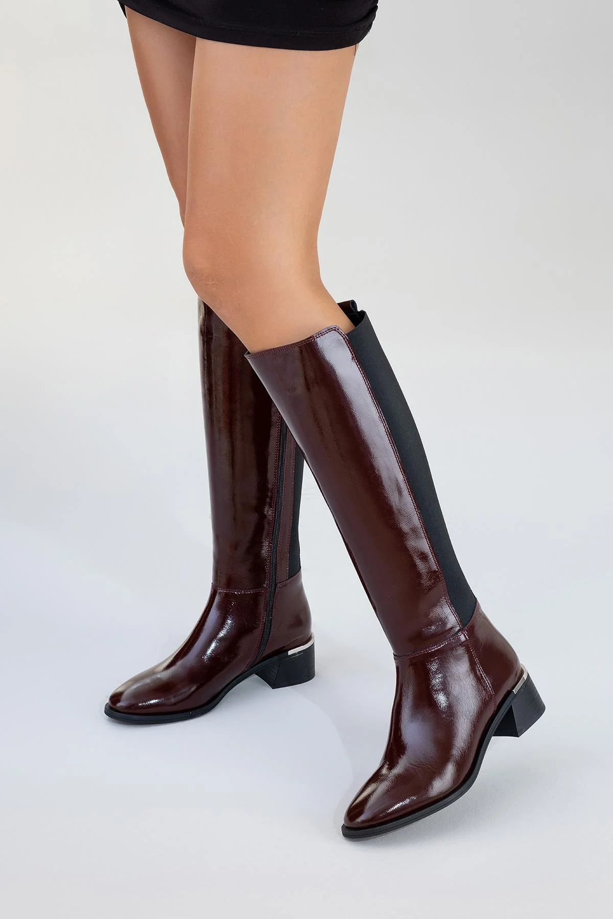 Rochos - Burgundy Patent Genuine Leather Block Heel Knee-High Boot (Women) - Image 9