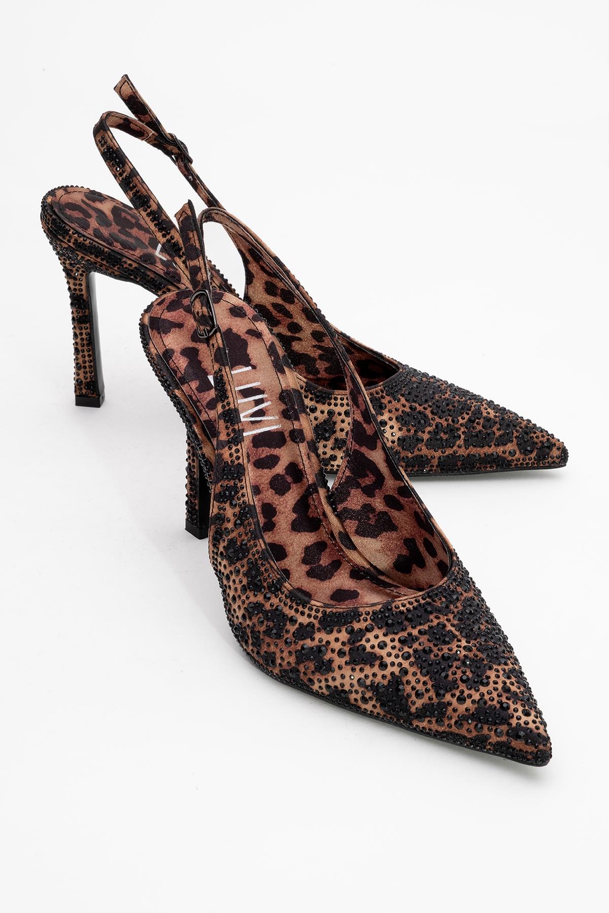 Roya - Black/Yellow Printed Satin Jeweled Pointed Toe Stiletto (Women)