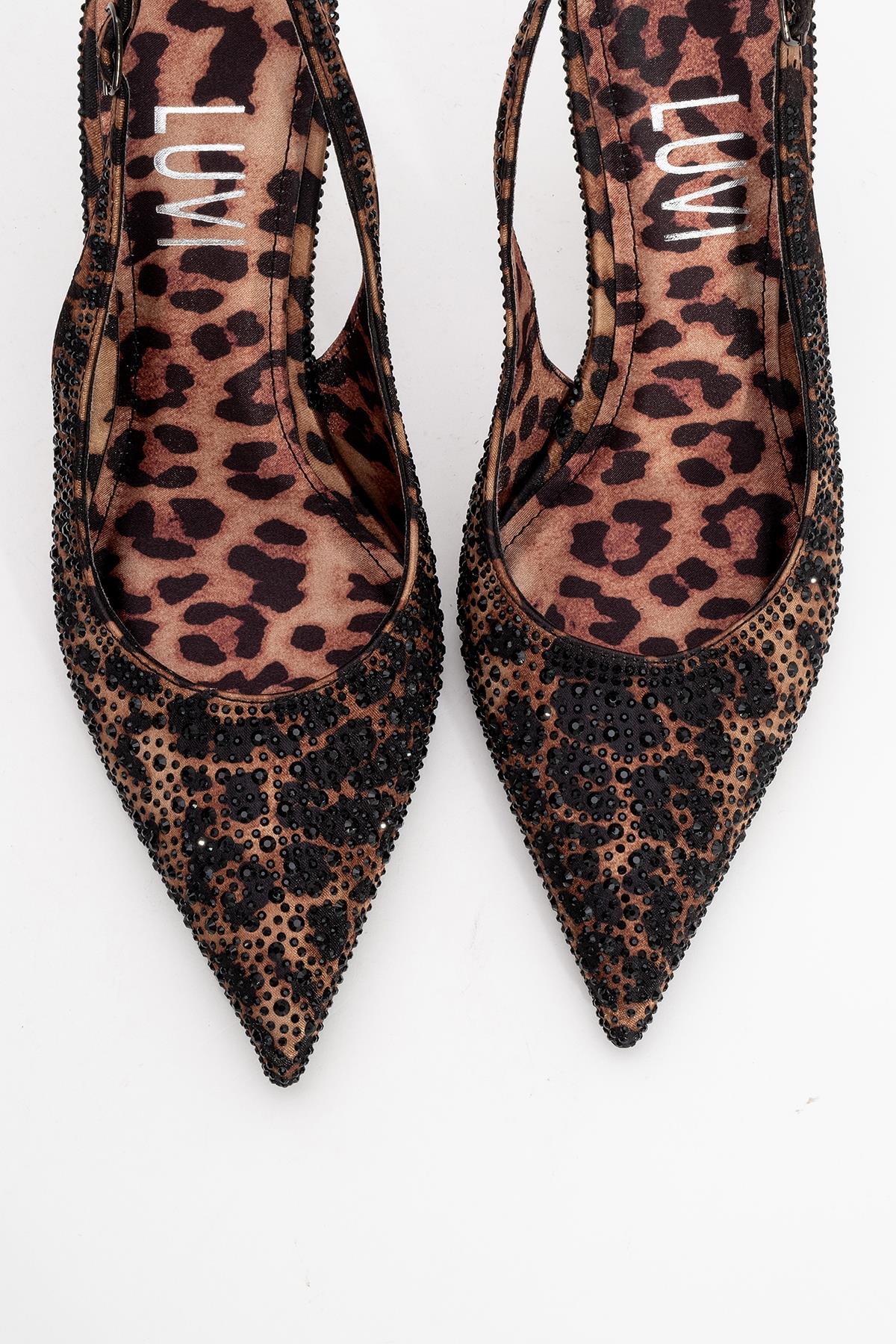 Roya - Black/Yellow Printed Satin Jeweled Pointed Toe Stiletto (Women) - Image 2