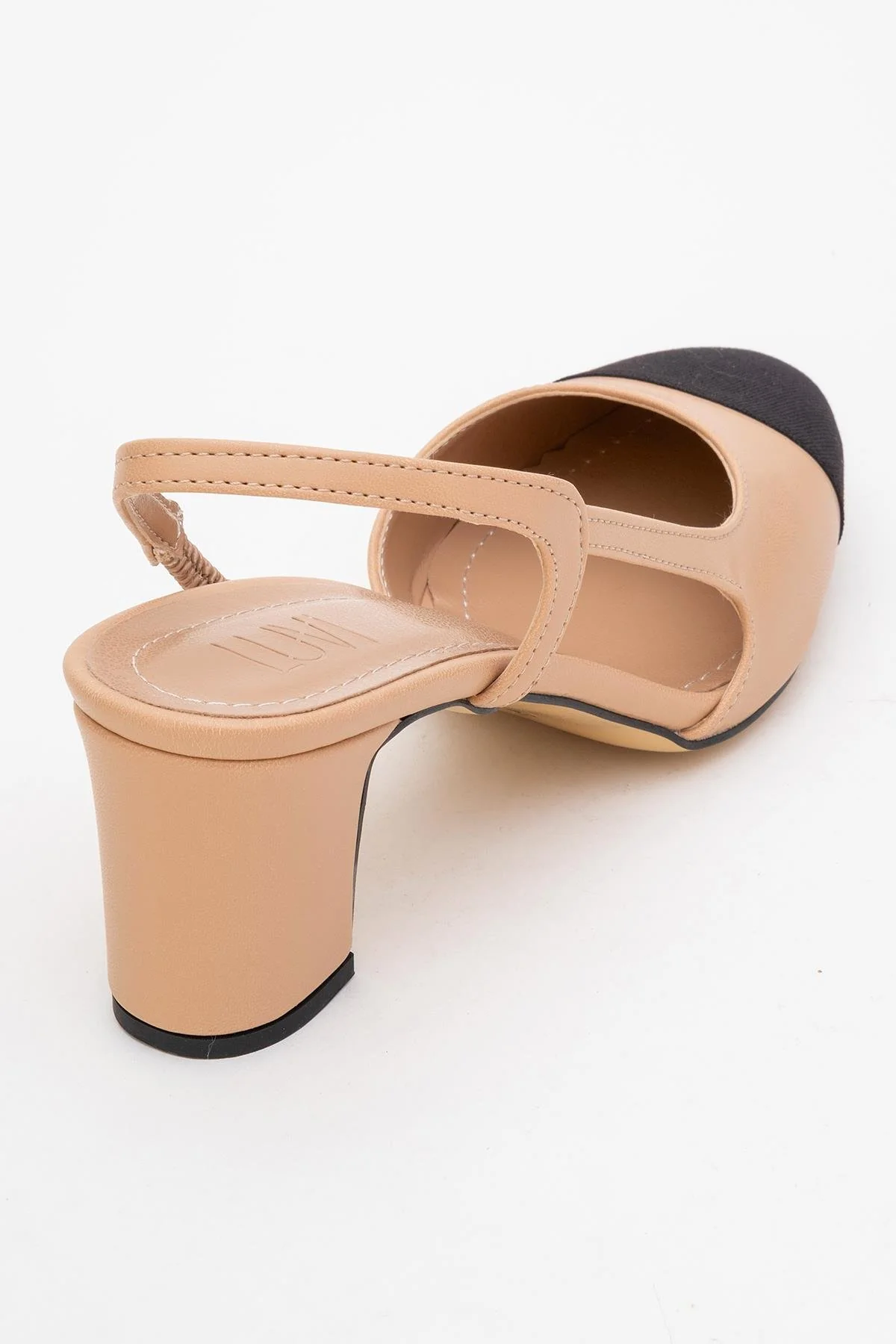 S3 - Beige Black Closed Toe Block Heel Sandal (Women) - Image 6